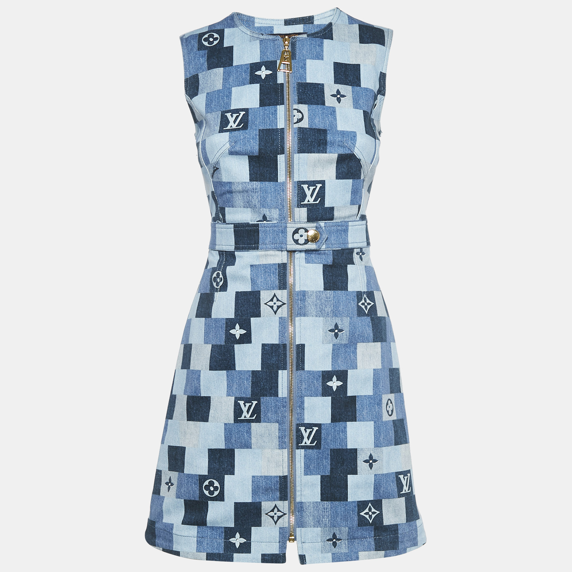 

Louis Vuitton Blue Monogram Checks Denim Mini Dress S
