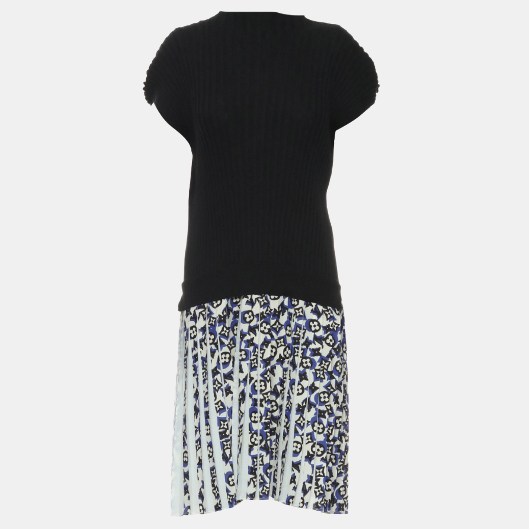 

Monogram Pleated Sleeveless Dress, Black