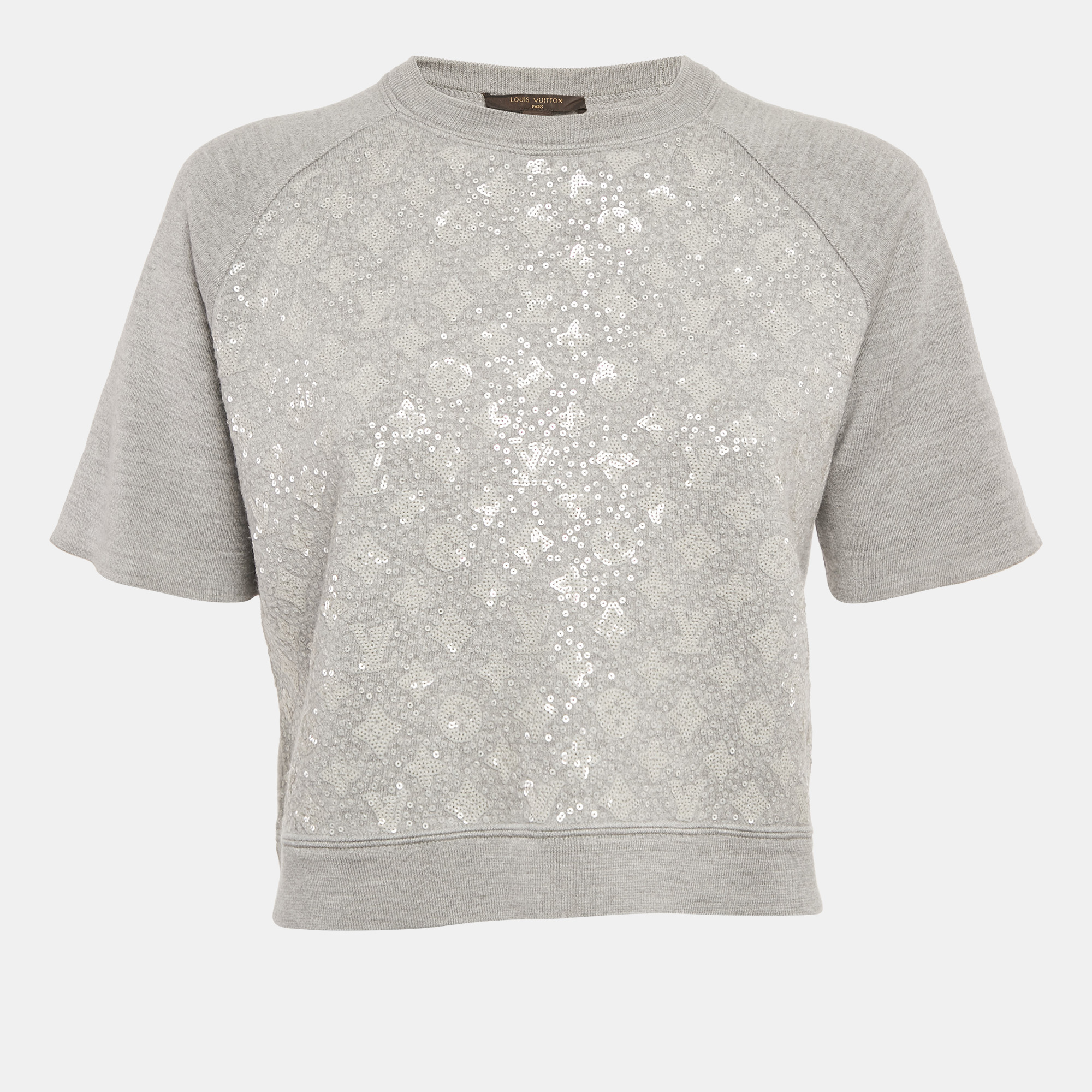 

Louis Vuitton Grey Monogram Sequin Wool Blend T-Shirt S