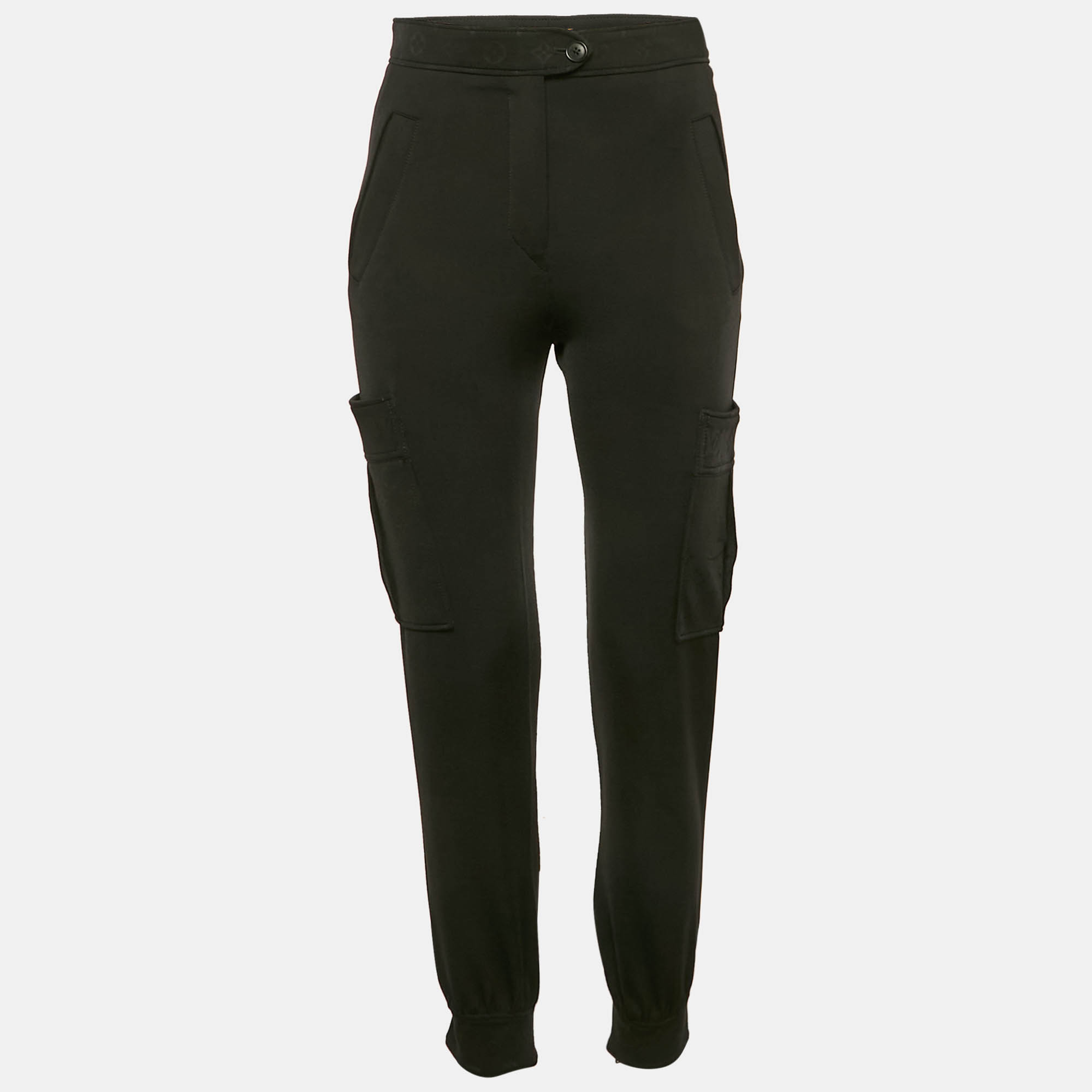 

Louis Vuitton Black Monogram Trim Jersey Cargo Trousers S
