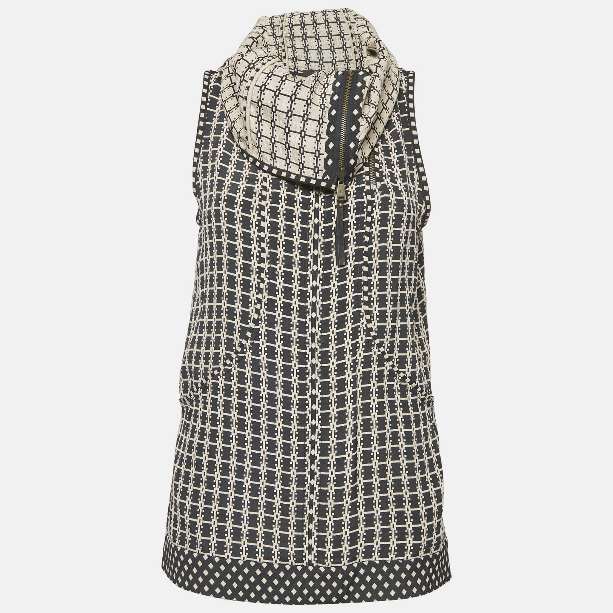 

Louis Vuitton Black/Pink Patterned Crepe High Neck Top M