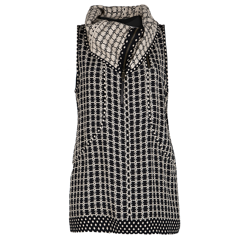 Louis Vuitton Black Printed High Neck Zip Detail Sleeveless Top M