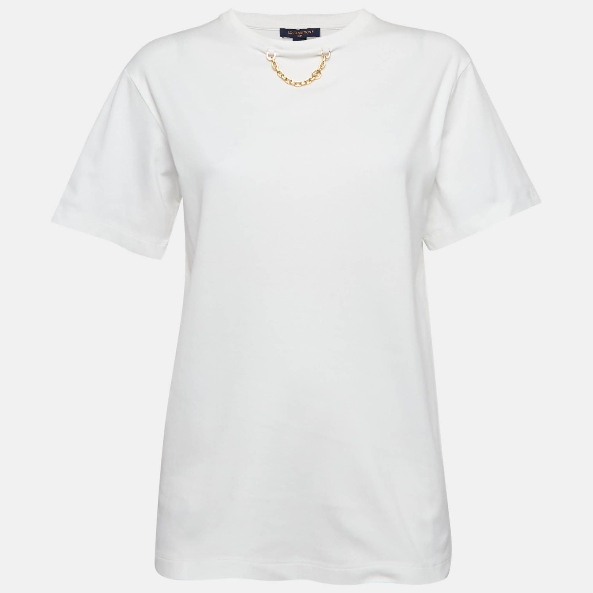 Pre-owned Louis Vuitton White Jersey Crew Neck T-shirt S