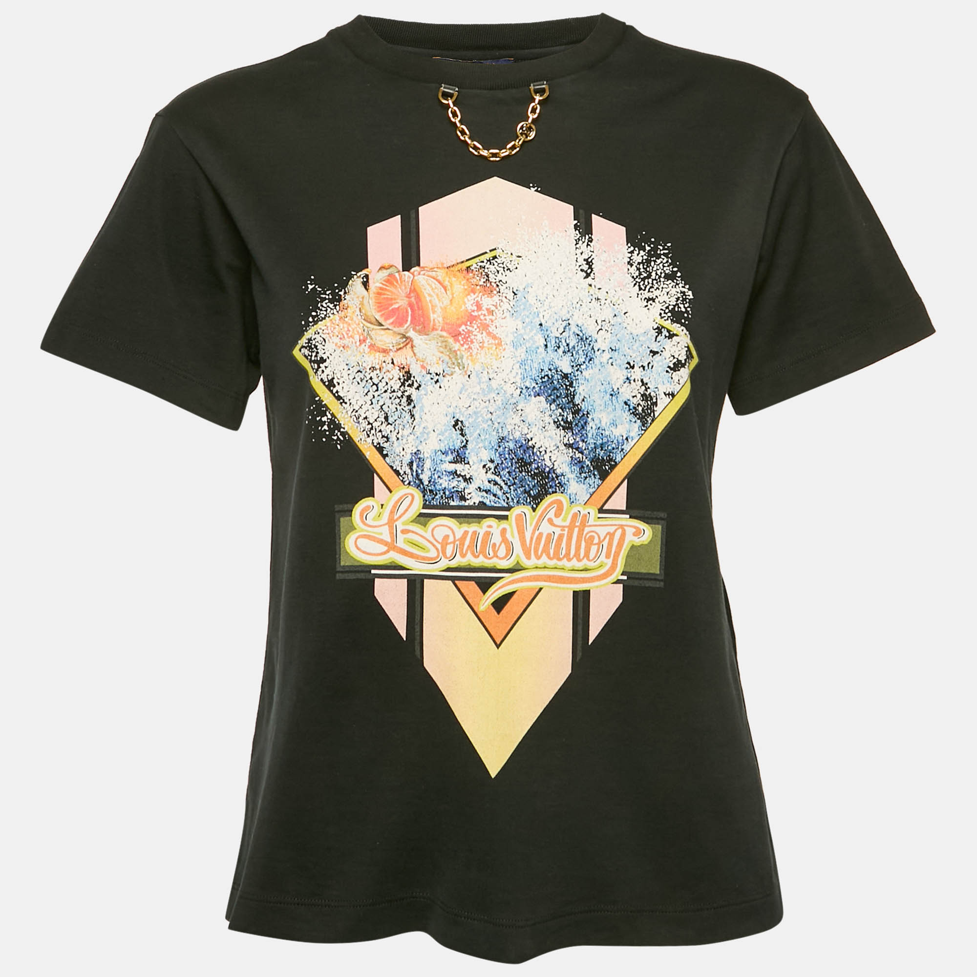 Pre-owned Louis Vuitton Black Printed Jersey Crew Neck T-shirt Xs