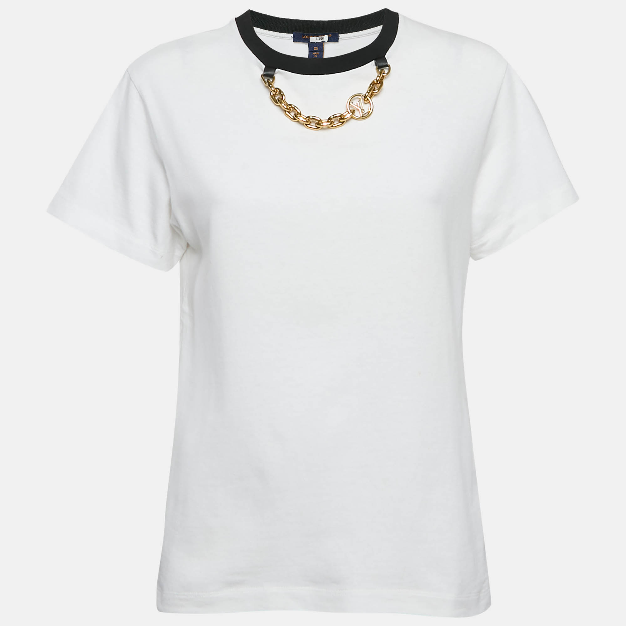 Pre-owned Louis Vuitton White Jersey Chain Detail T-shirt Xs