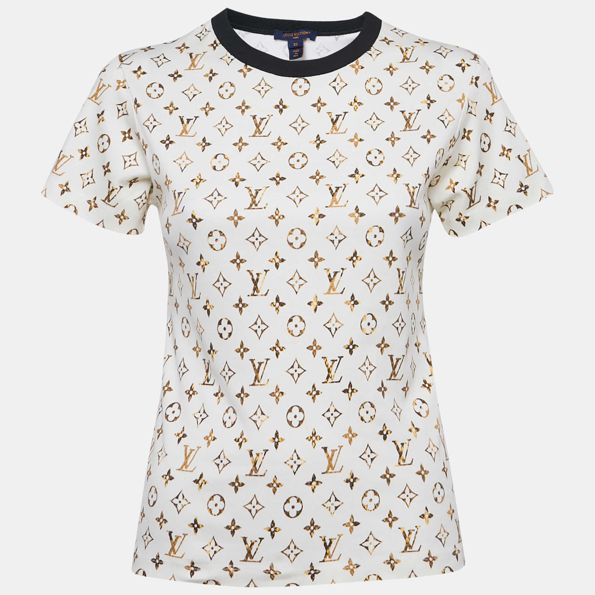 Pre-owned Louis Vuitton Cream Monogram Jersey Crew Neck T-shirt Xs In White