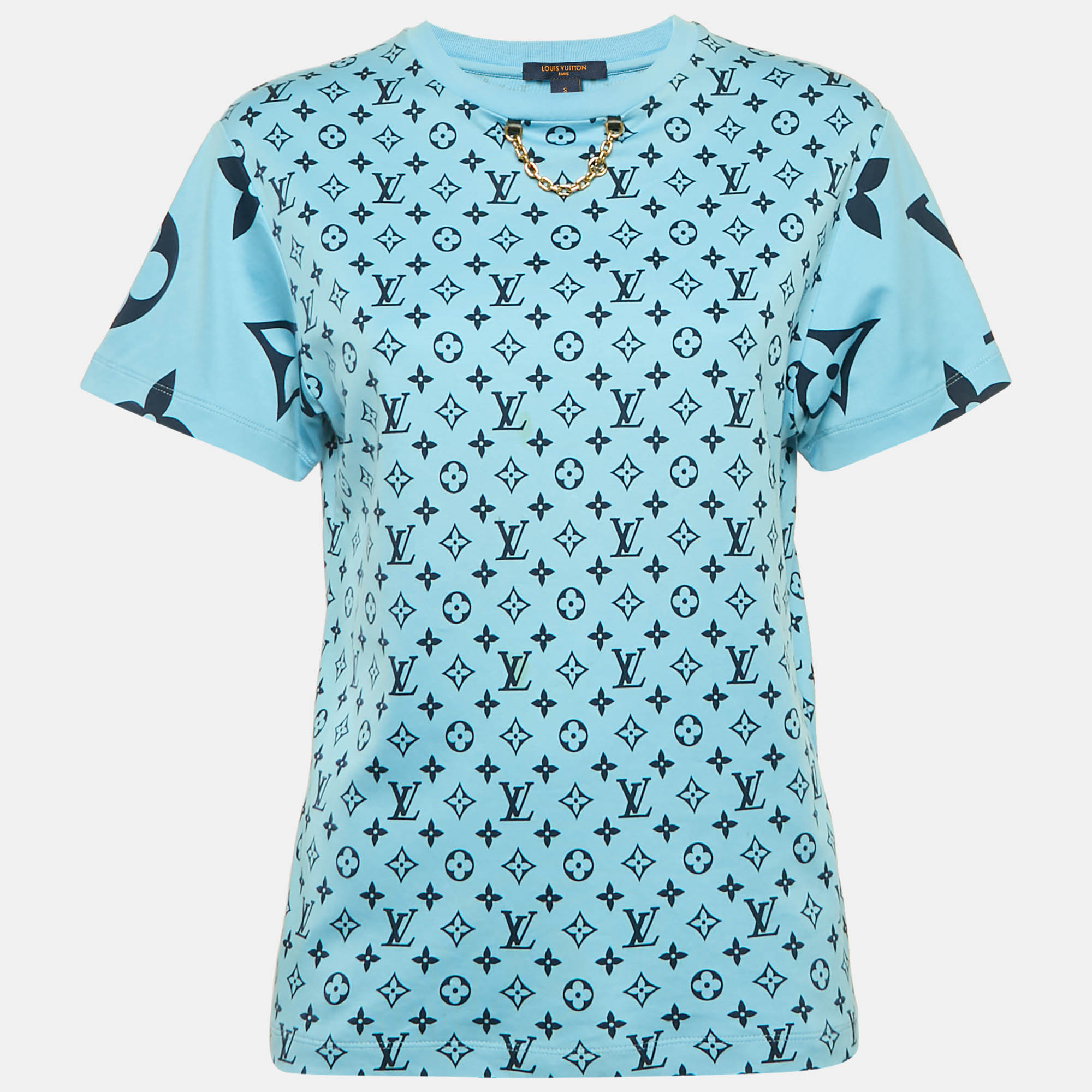 Pre-owned Louis Vuitton Blue Monogram Jersey Crew Neck T-shirt S