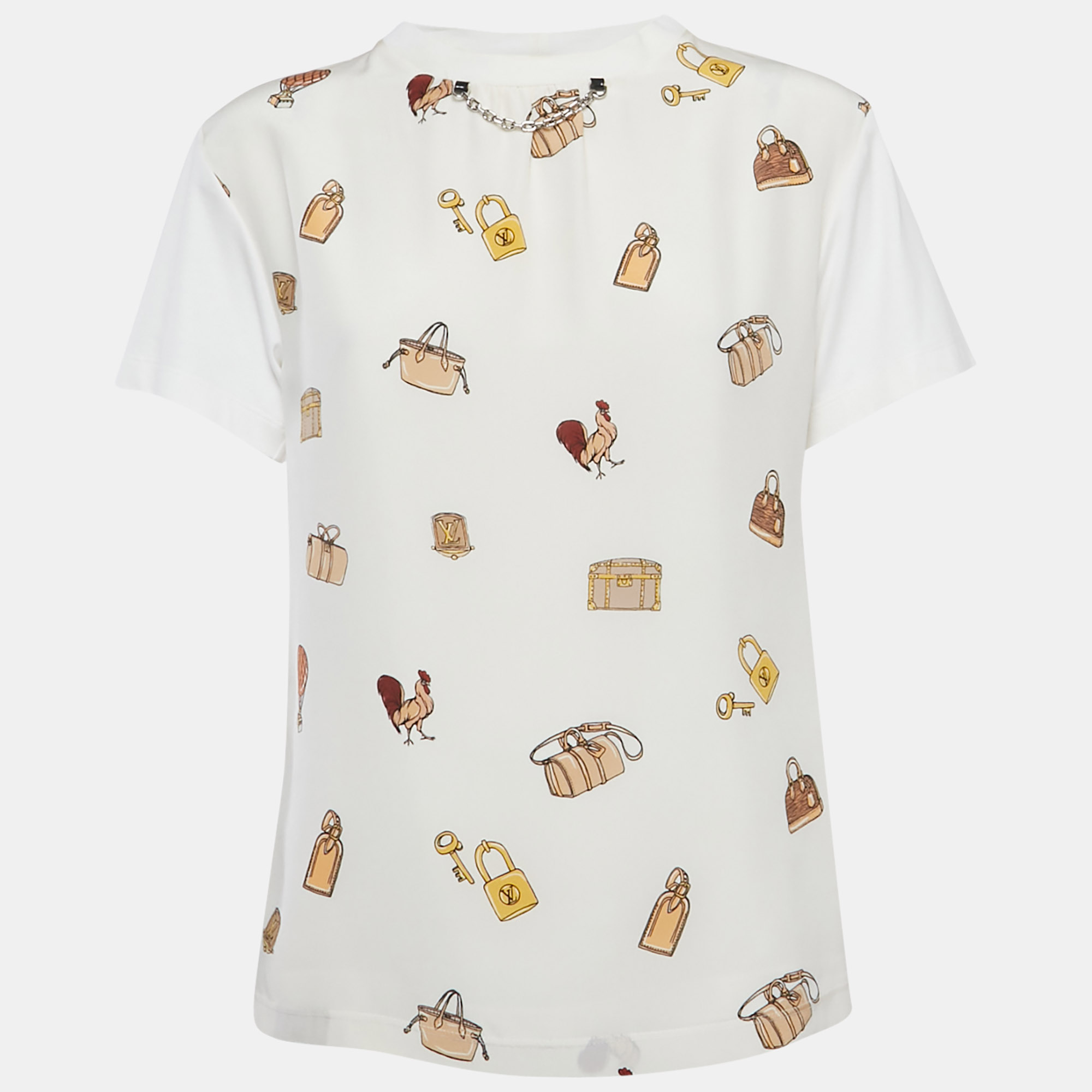 

Louis Vuitton Cream All-over Print Silk and Cotton T-Shirt S