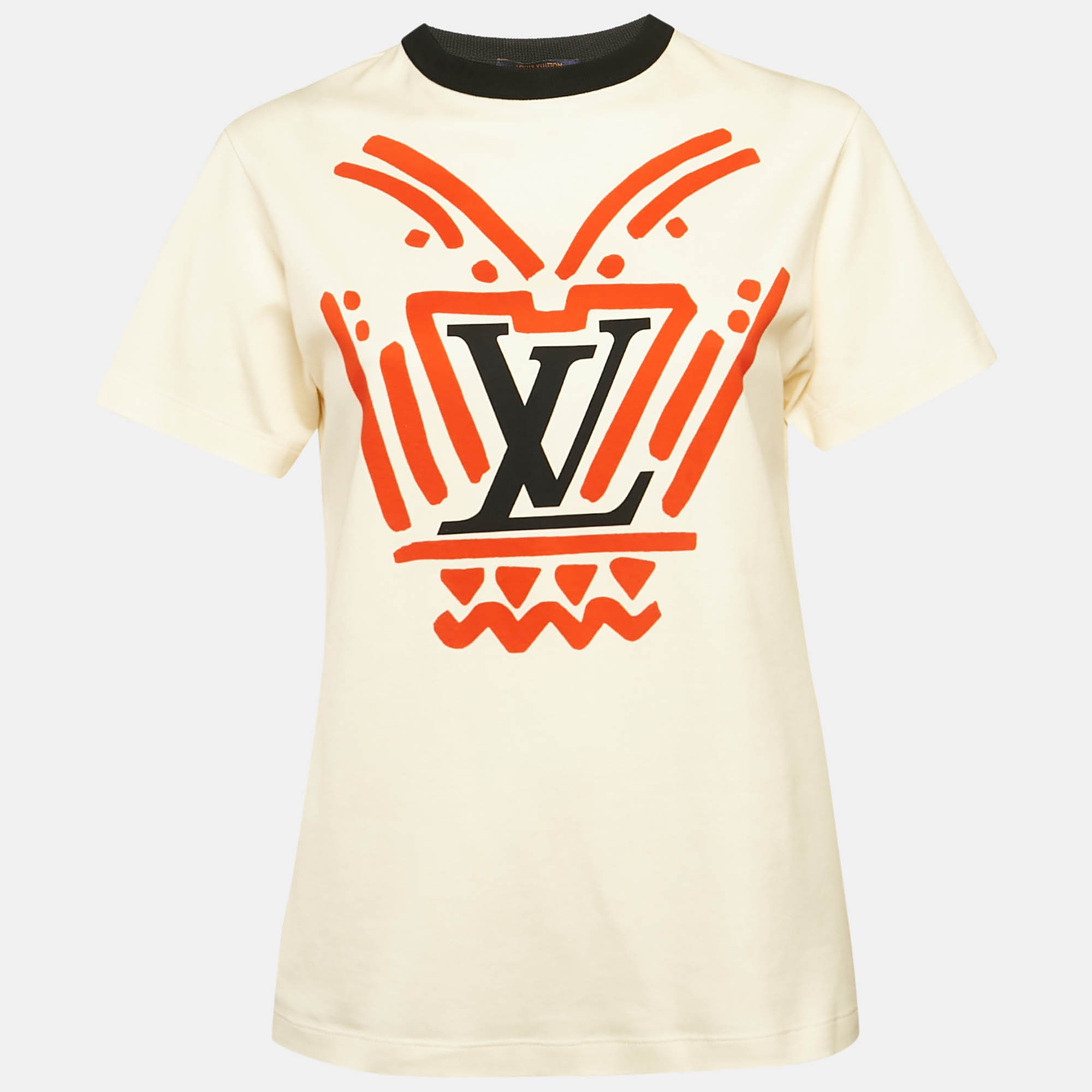 

Louis Vuitton Cream Iconic LV Crafty Cotton Crew Neck T-Shirt S