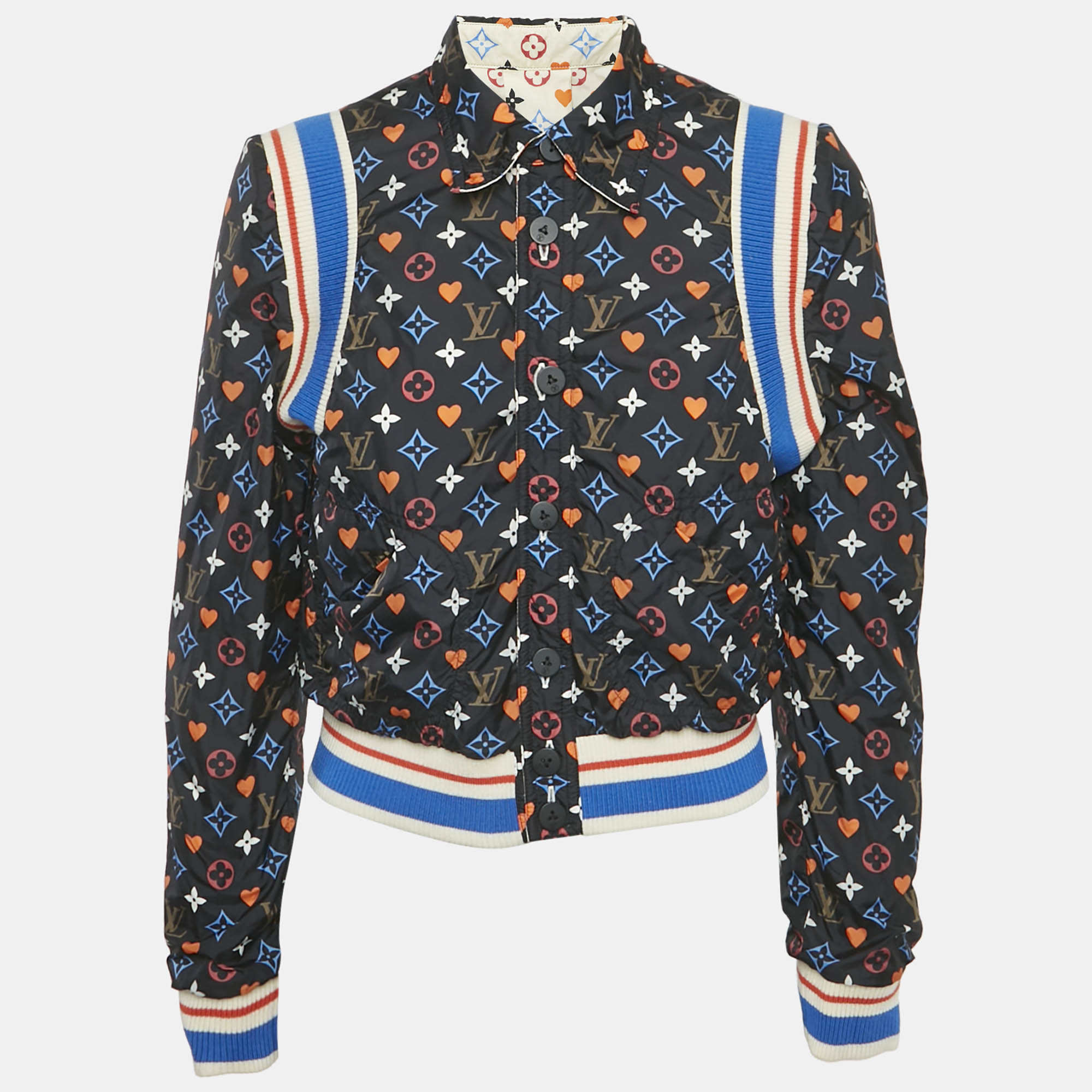 

Louis Vuitton White/Black Monogram Nylon Reversible Bomber Jacket M