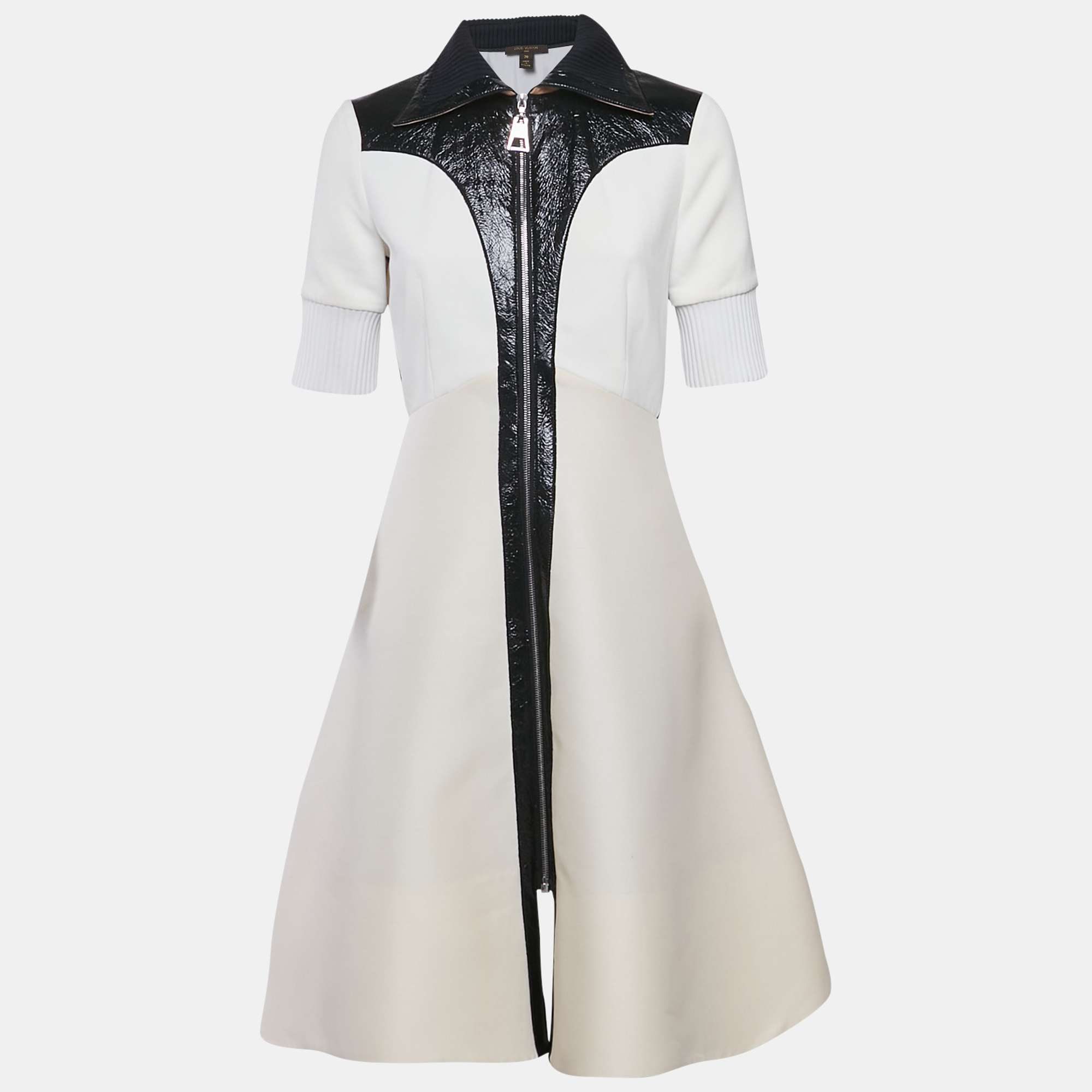 

Louis Vuitton Cream Wool Blend Faux Leather Trim Short Dress S
