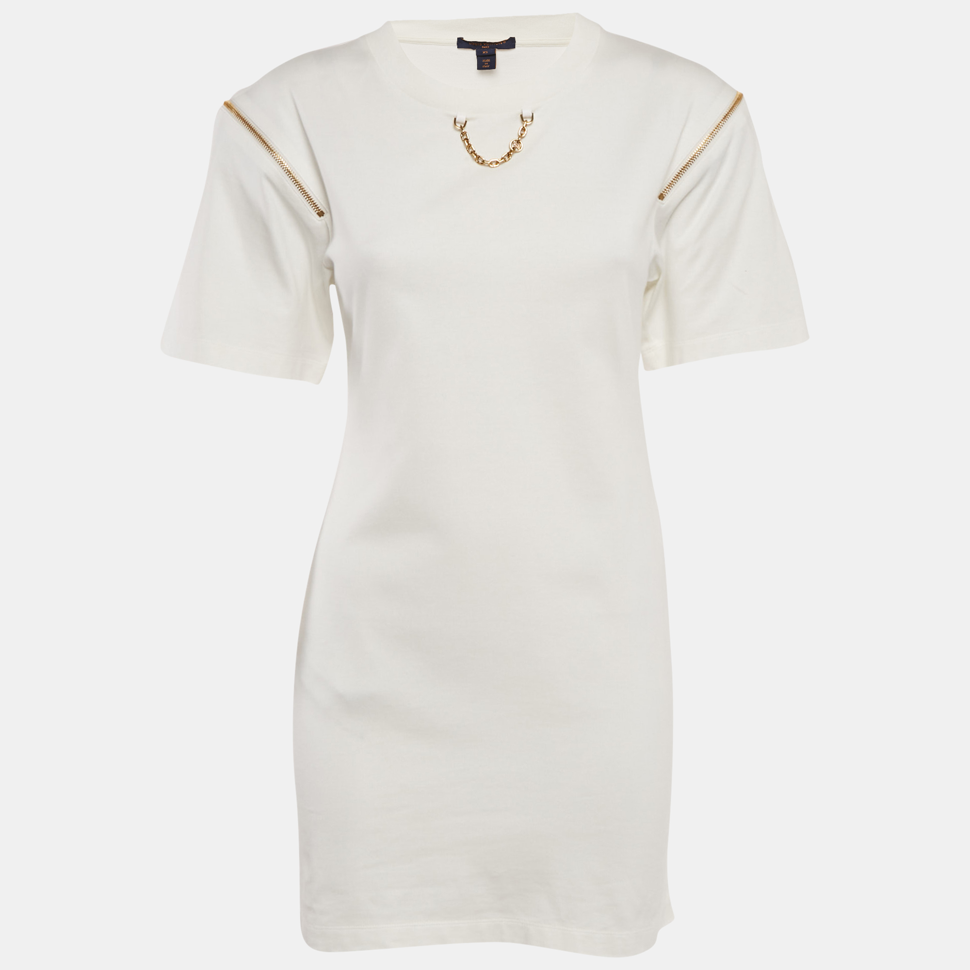 

Louis Vuitton White Cotton Jersey Zip Detail T-Shirt Dress XS