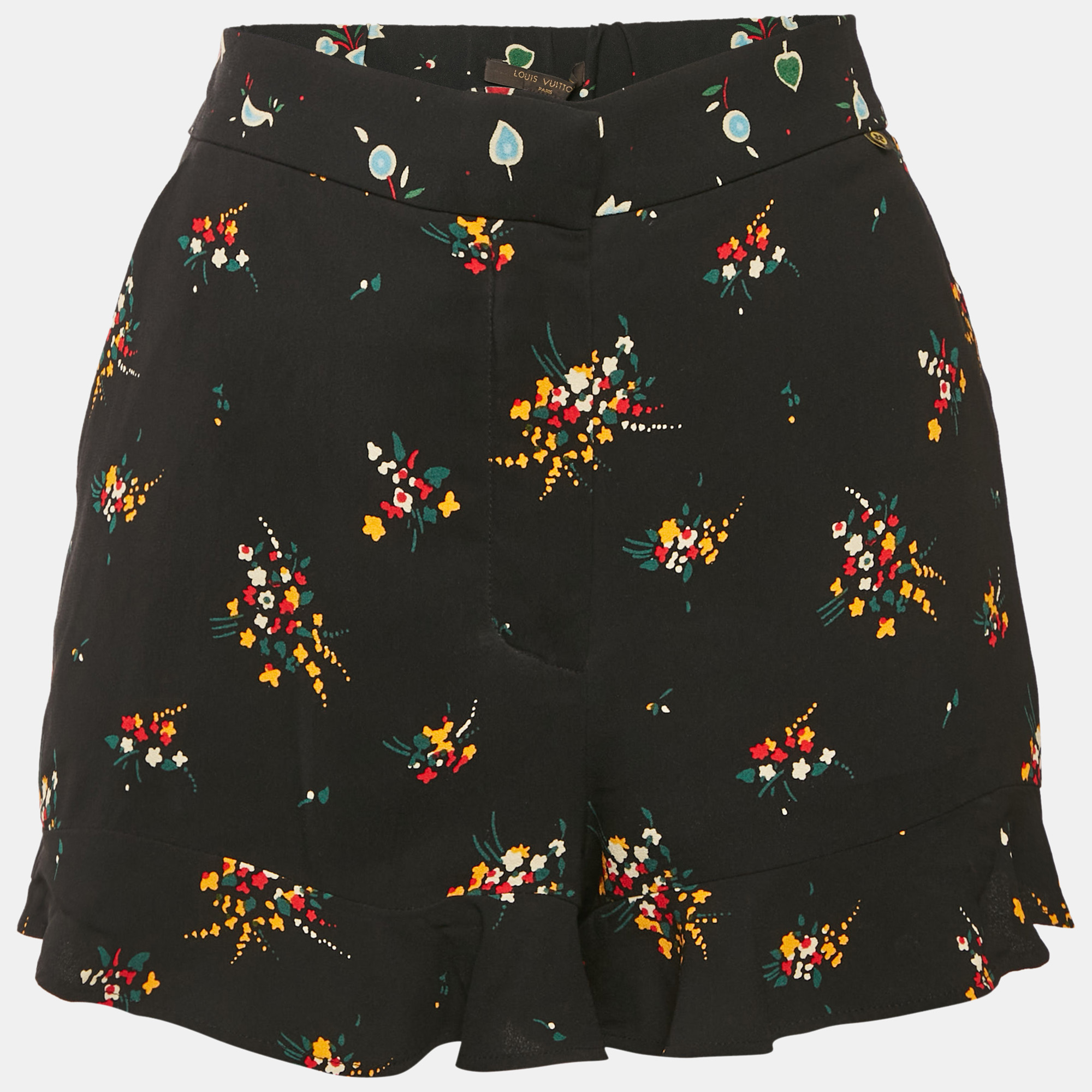 

Louis Vuitton Black Printed Crepe Ruffled Shorts M