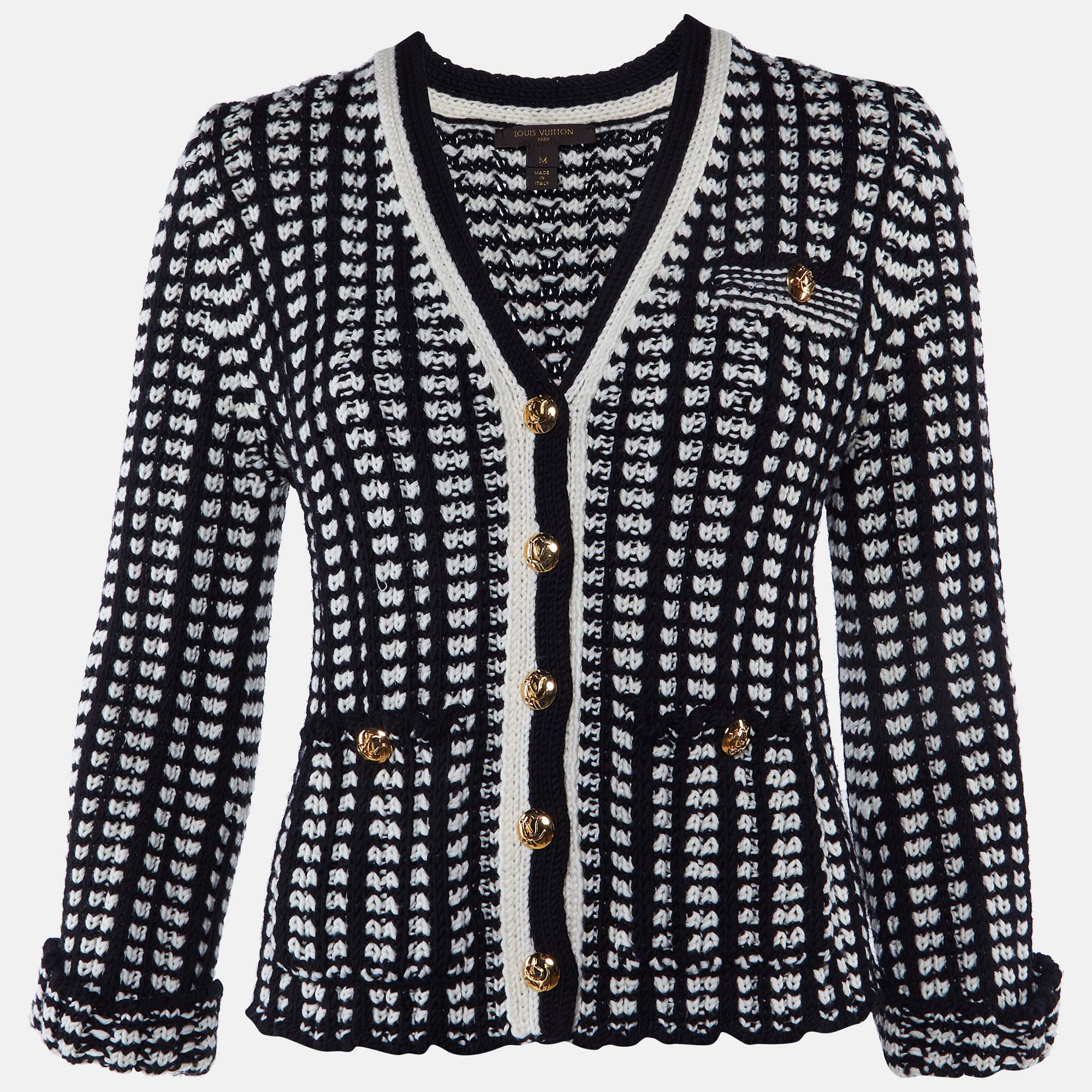 

Louis Vuitton Monochrome Wool Knit Button Front Cardigan M, Black