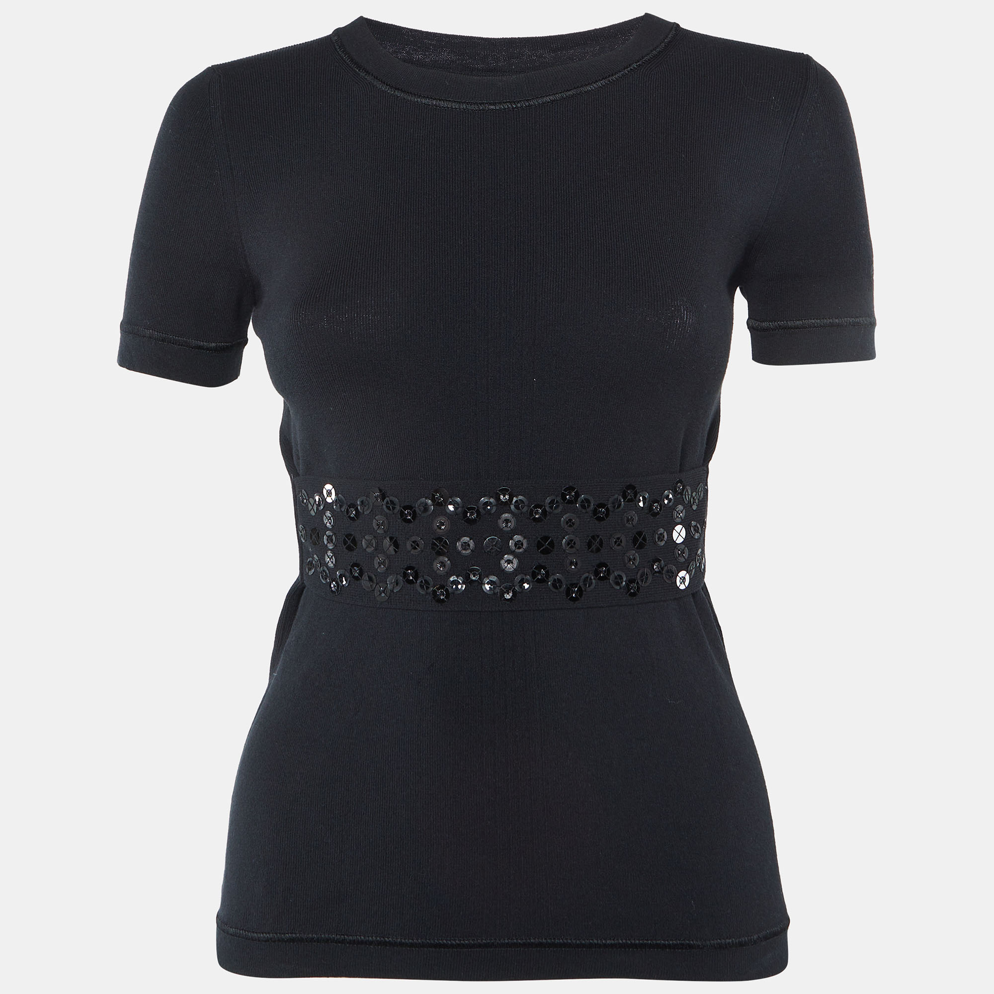 

Louis Vuitton Black Stretch Knit Embellished Panel Top S