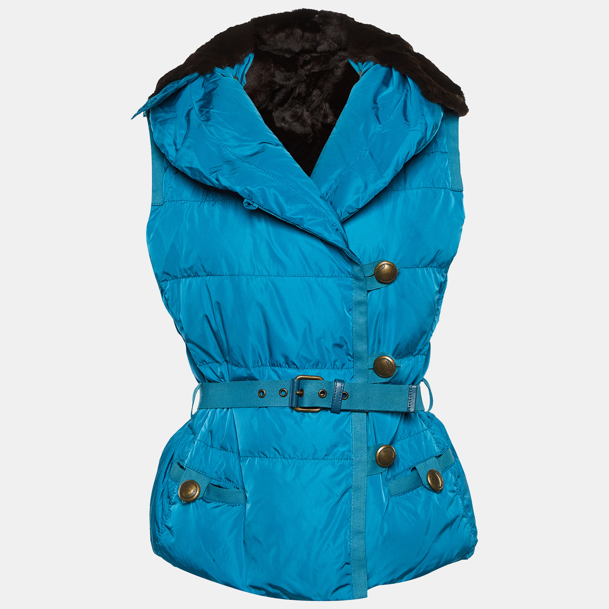 

Louis Vuitton Blue Synthetic Belted Hooded Quilte Jacket S