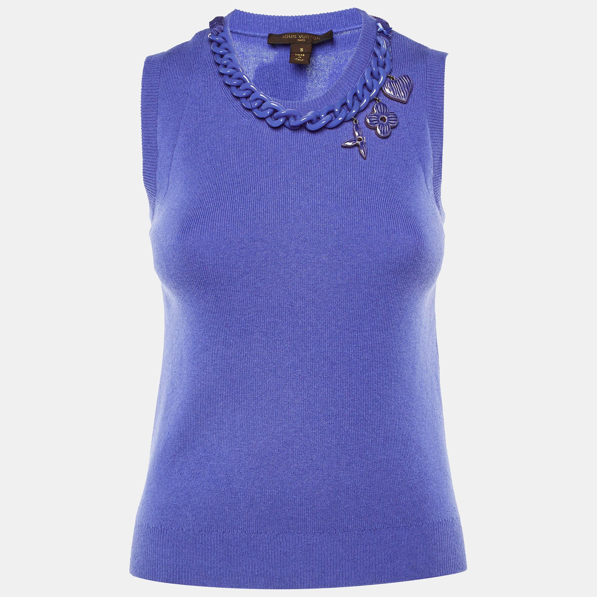 Pre-owned Louis Vuitton Lavender Cashmere Neck Chain Detail Sleeveless Top S In Purple