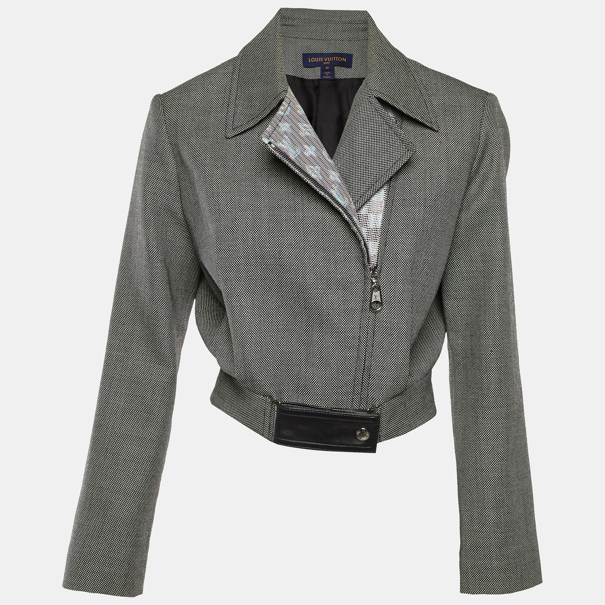 

Louis Vuitton Monochrome Wool Blend Cropped Zip Up Jacket S, Black