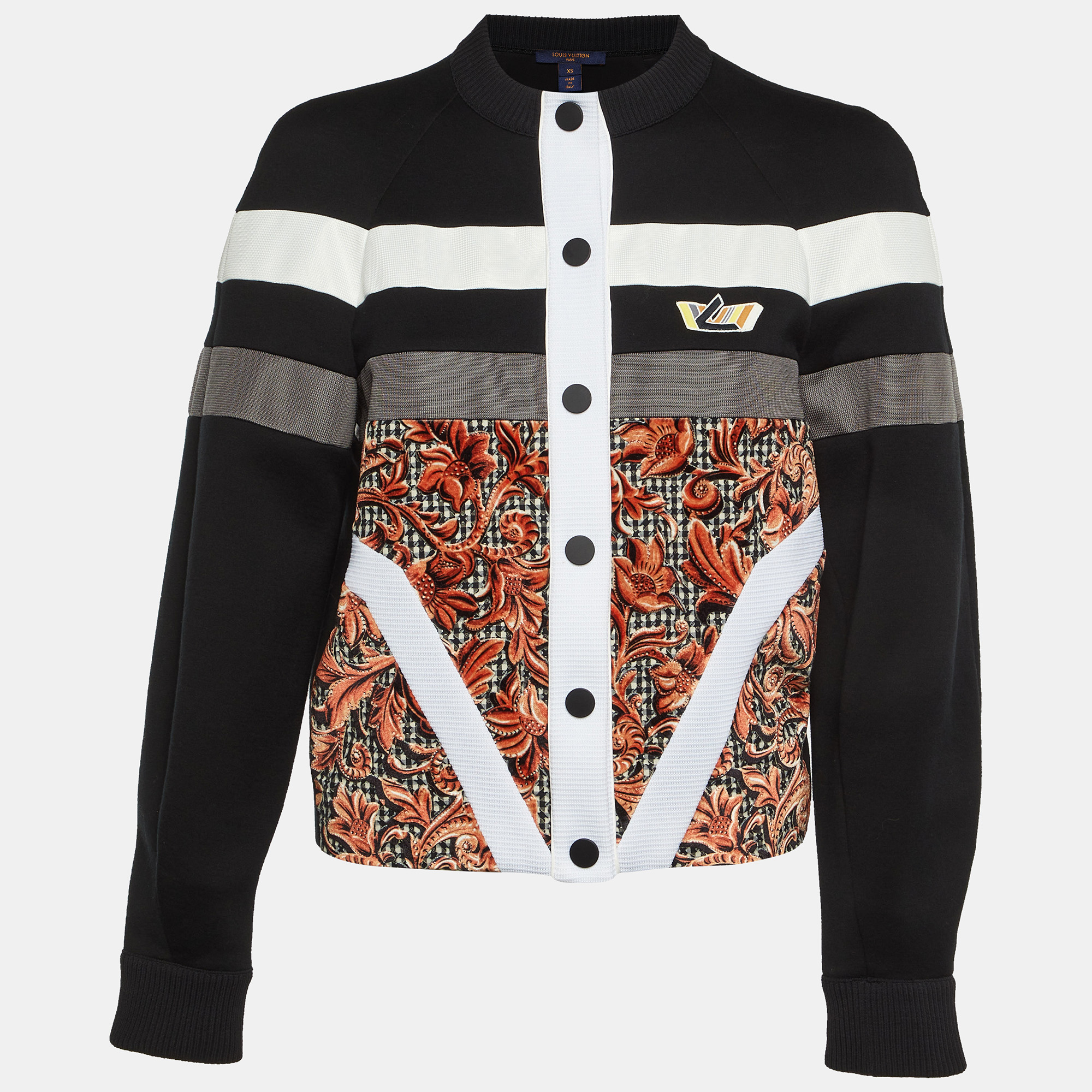Pre-owned Louis Vuitton Black Cotton Blend Patchwork Bomber Jacket Xs