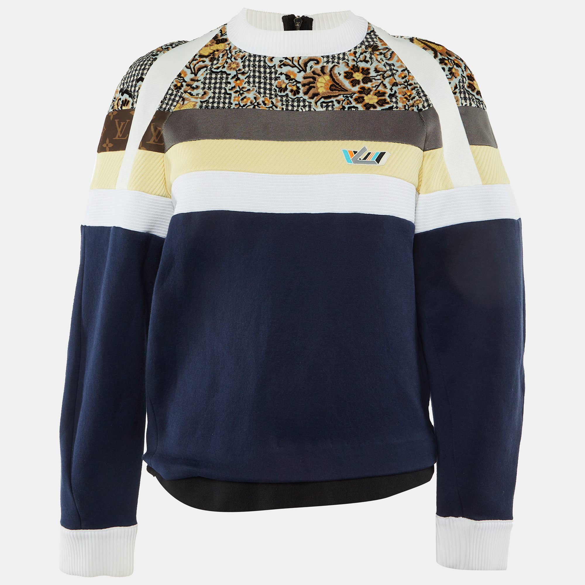 

Louis Vuitton Navy Blue Cotton Blend Knit Panel Detail Sweatshirt S