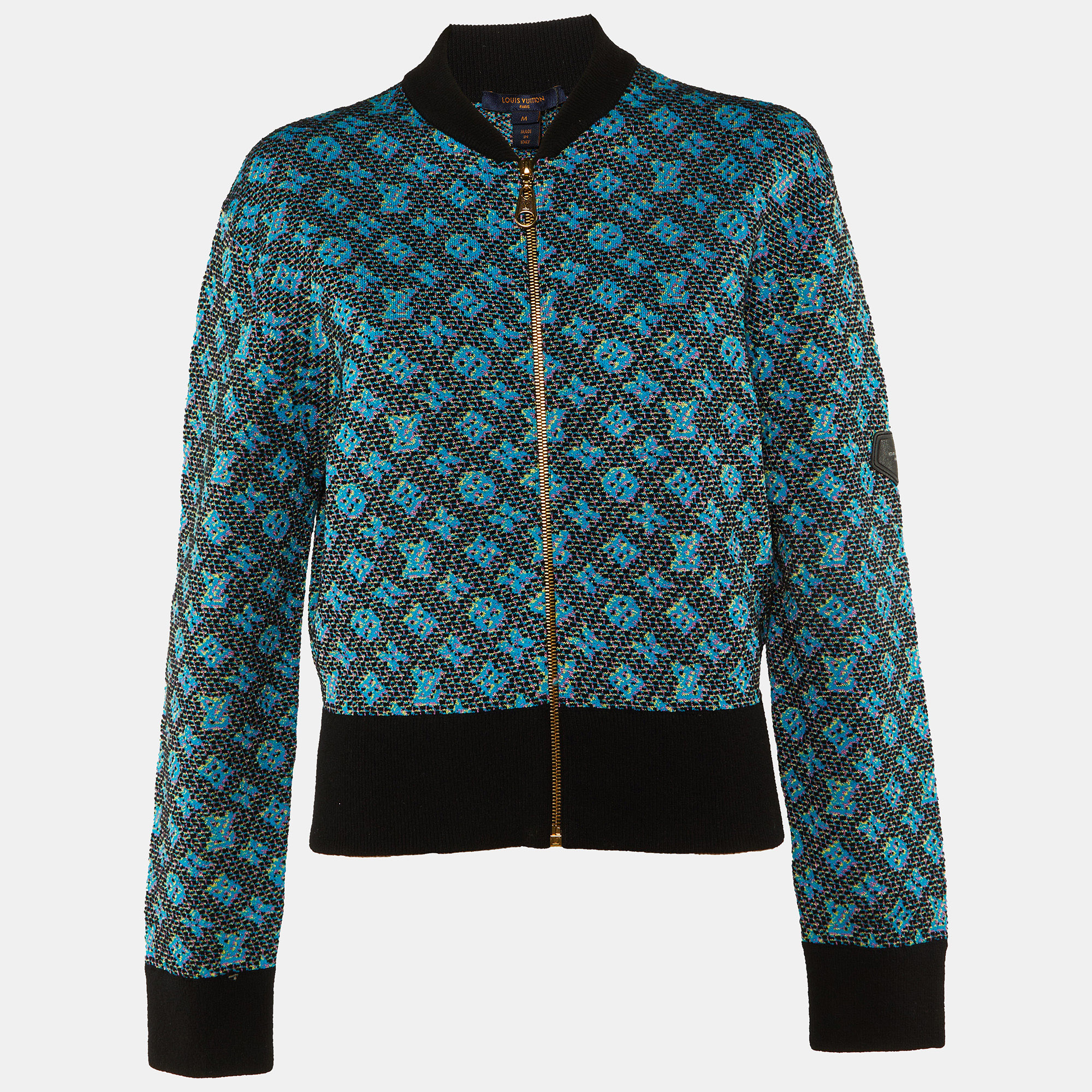 Pre-owned Louis Vuitton Blue Monogram Wool & Silk Bomber Jacket M
