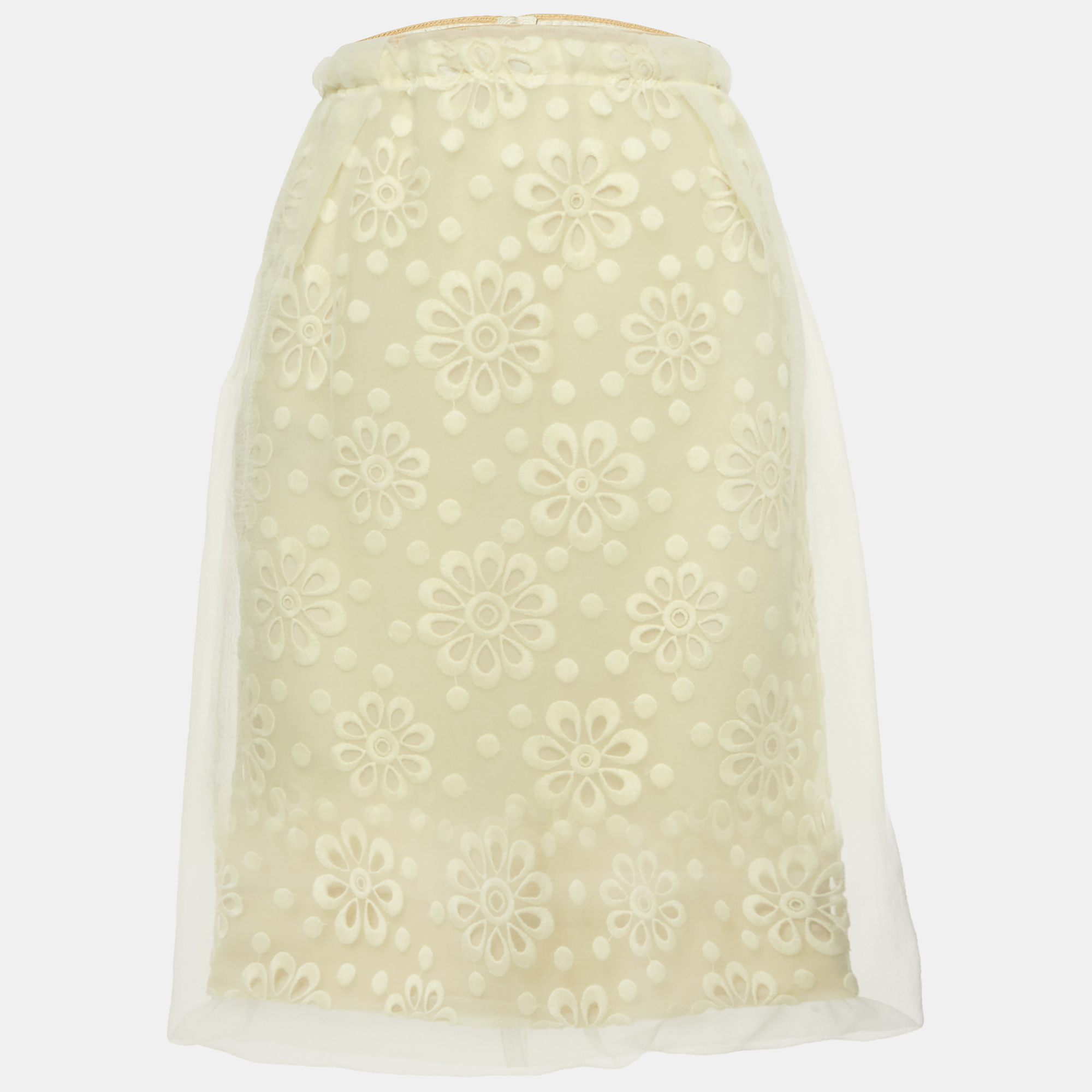 

Louis Vuitton Yellow Floral Embroidered Organza Pencil Skirt M