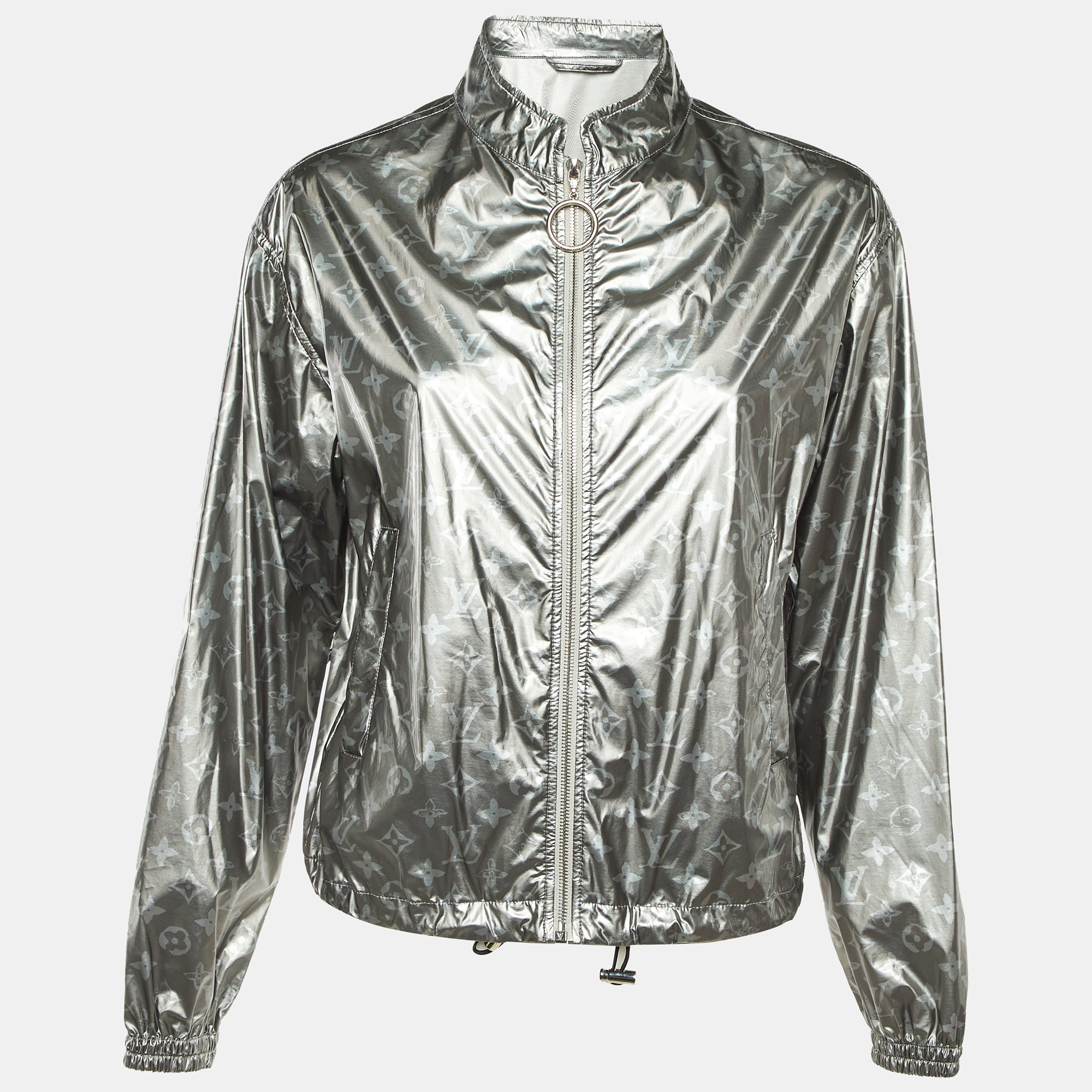 Pre-owned Louis Vuitton Grey Monogram Coated Modal Zip Up Jacket M In Gray