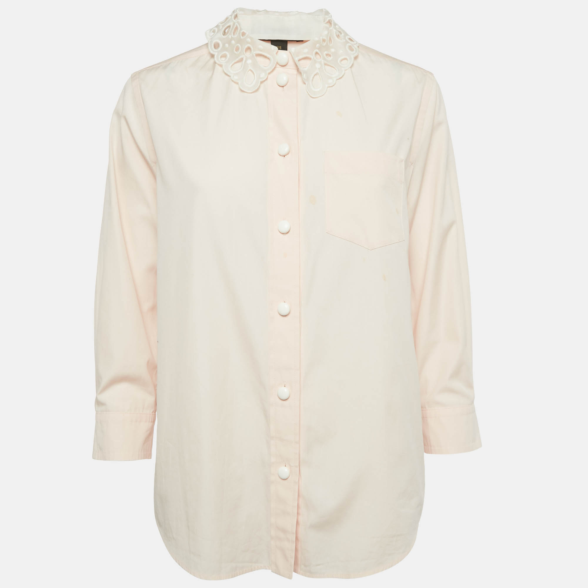 Pre-owned Louis Vuitton Peach/light Orange Cotton Detachable Collar Shirt M