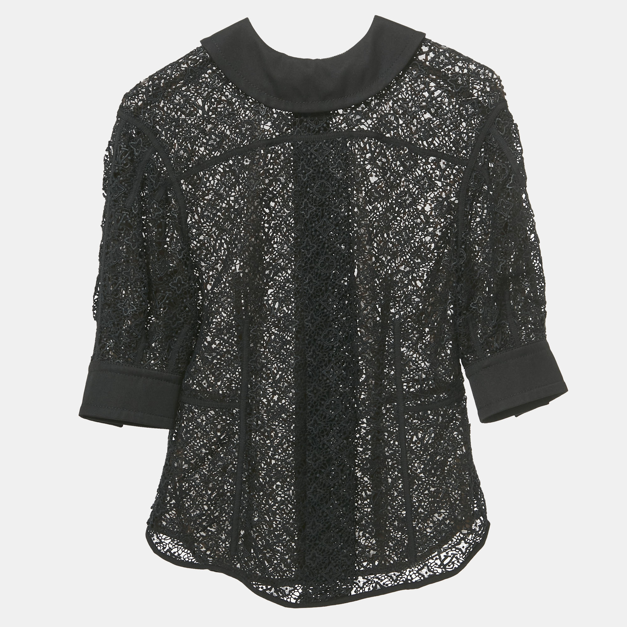 Pre-owned Louis Vuitton Black Monogram Lace Blouse M