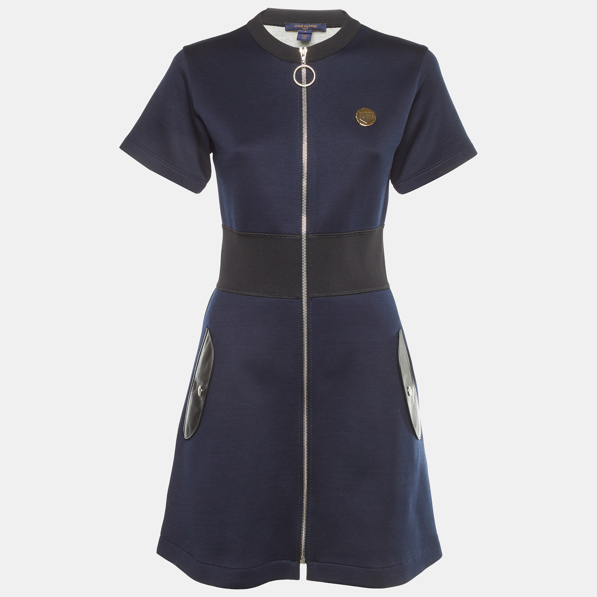 

Louis Vuitton Navy Blue Cotton Jersey Zip Front Dress S