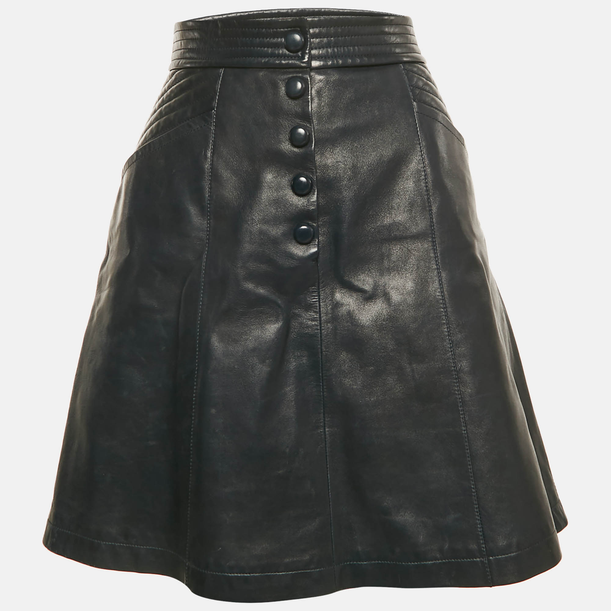 

Louis Vuitton Teal Blue Leather Mini Skirt M
