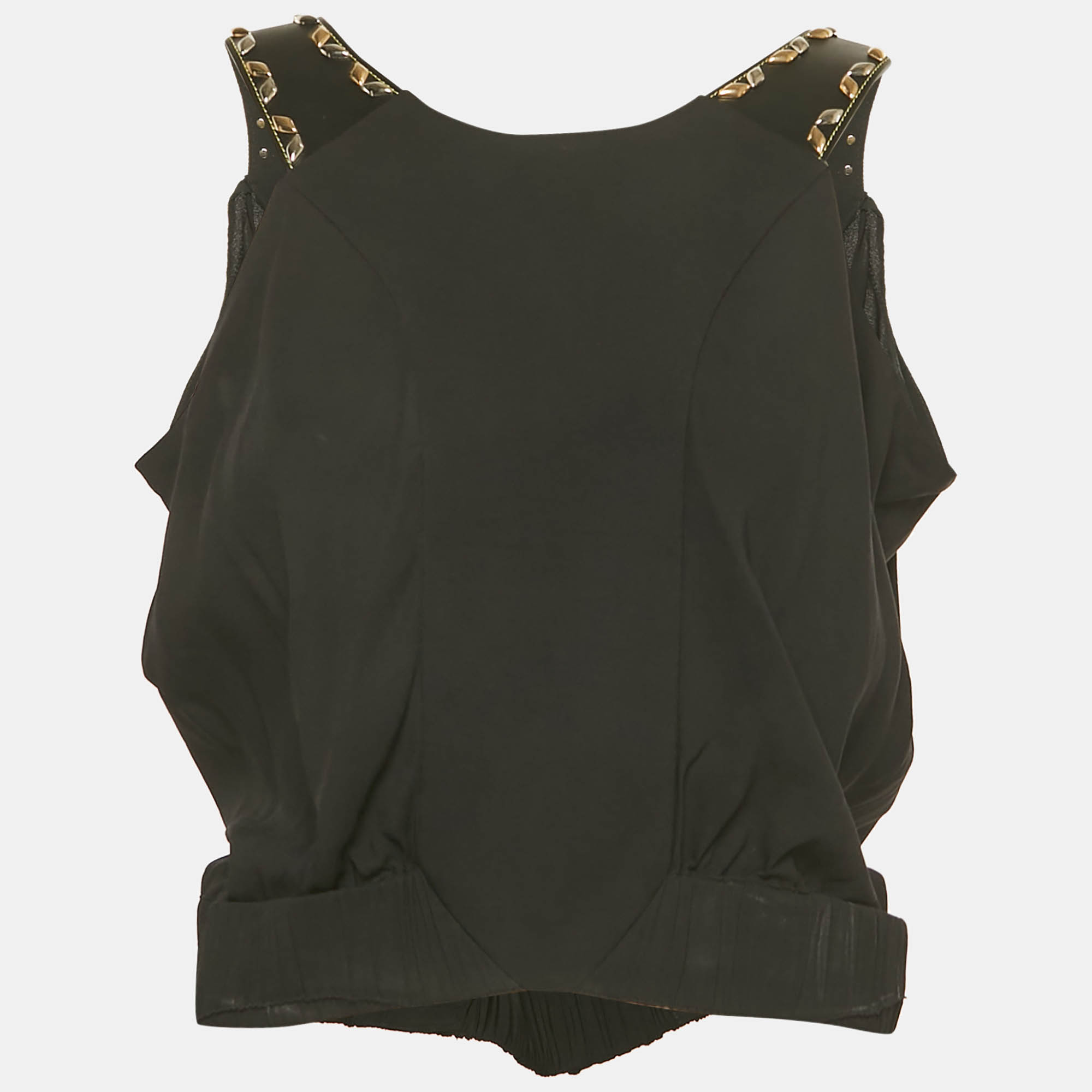 

Louis Vuitton Black Crepe Leather and Stud Detail Sleeveless Top M