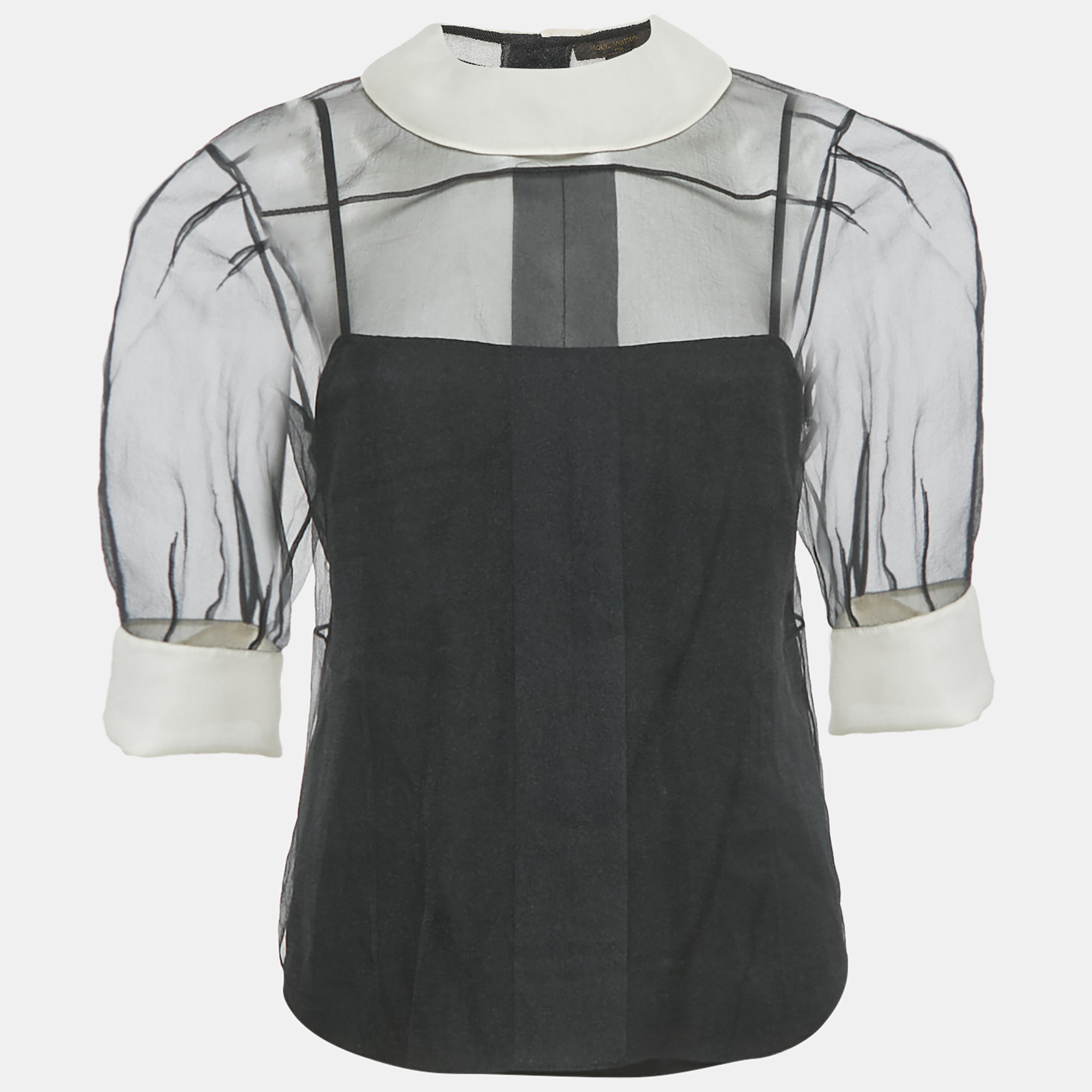 Pre-owned Louis Vuitton Black Sheer Crepe Puff Sleeve Blouse M