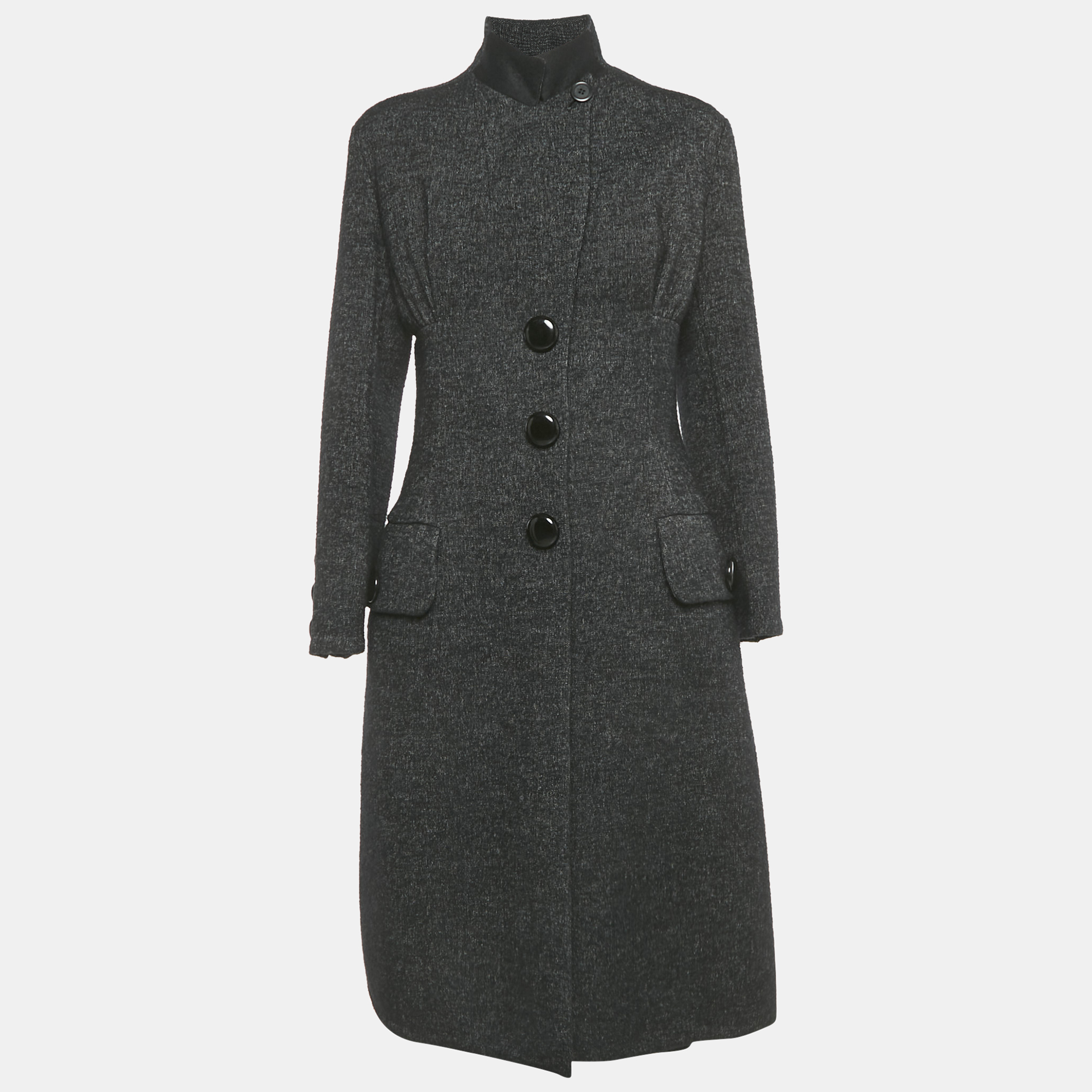Pre-owned Louis Vuitton Black Wool Blend Gathered Waist Coat & Skirt Set M ( Fr 38/ 40)