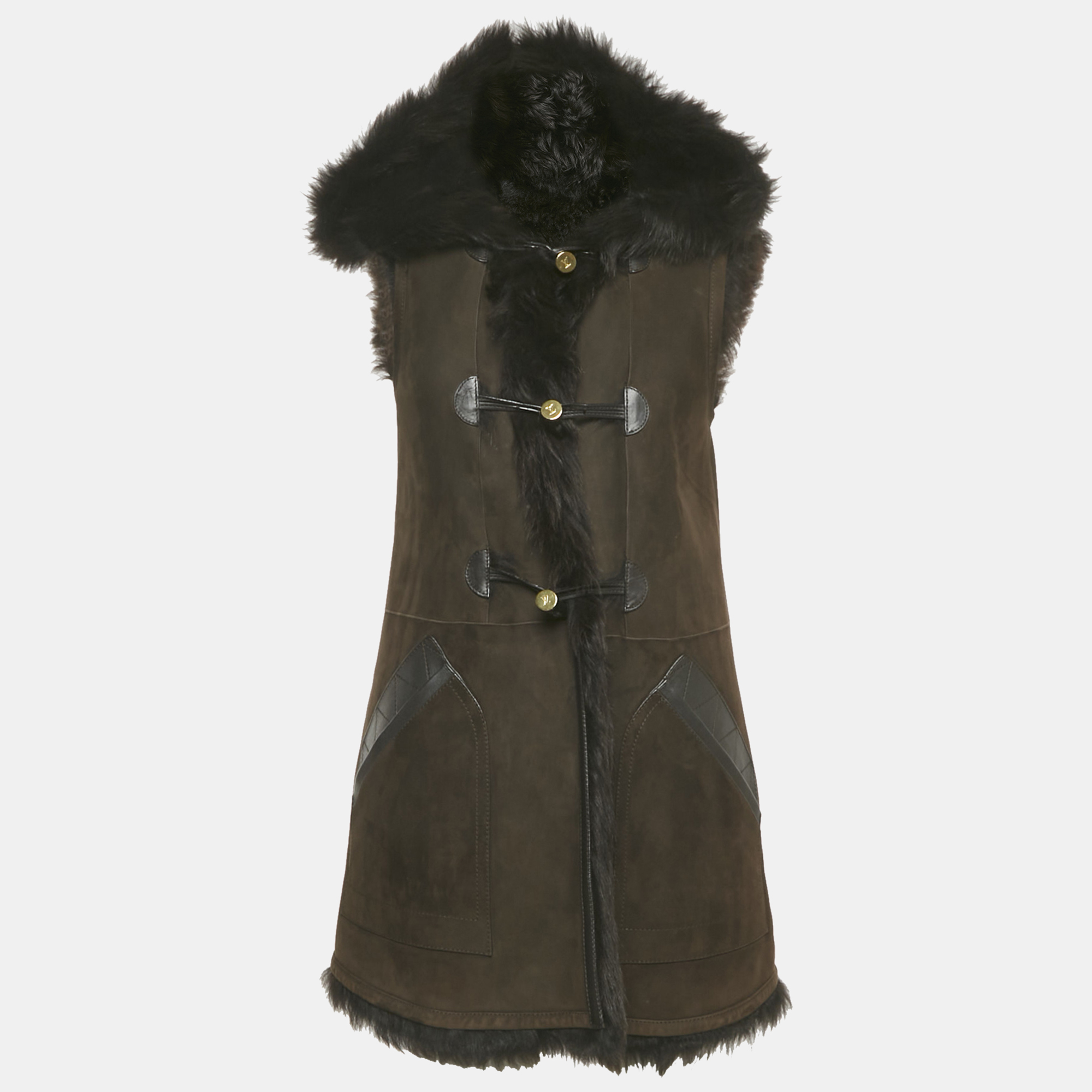 

Louis Vuitton Brown Leather Reversible Mouton Fur Gilet Coat S