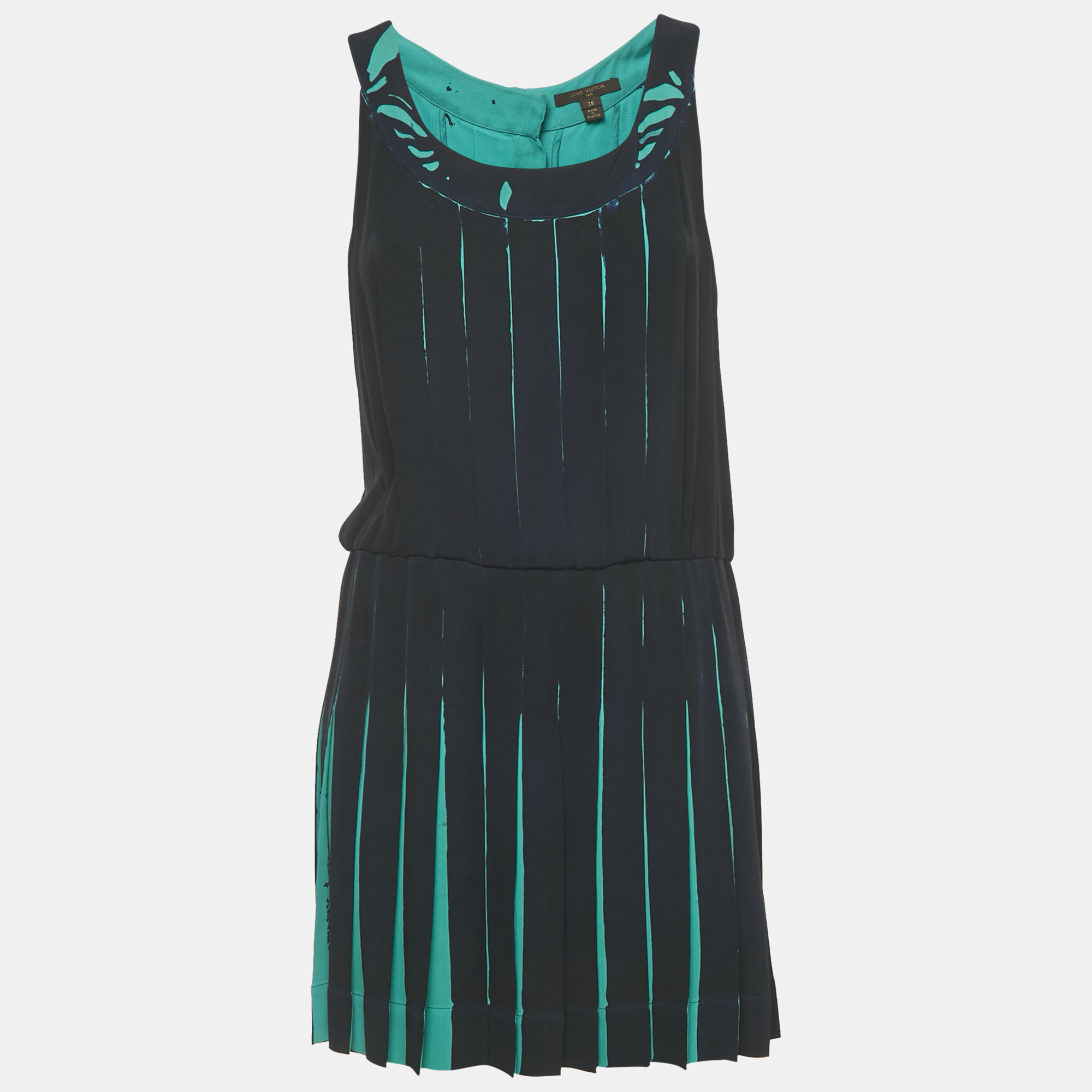 

Louis Vuitton Navy Blue Silk Pleated Mini Dress M