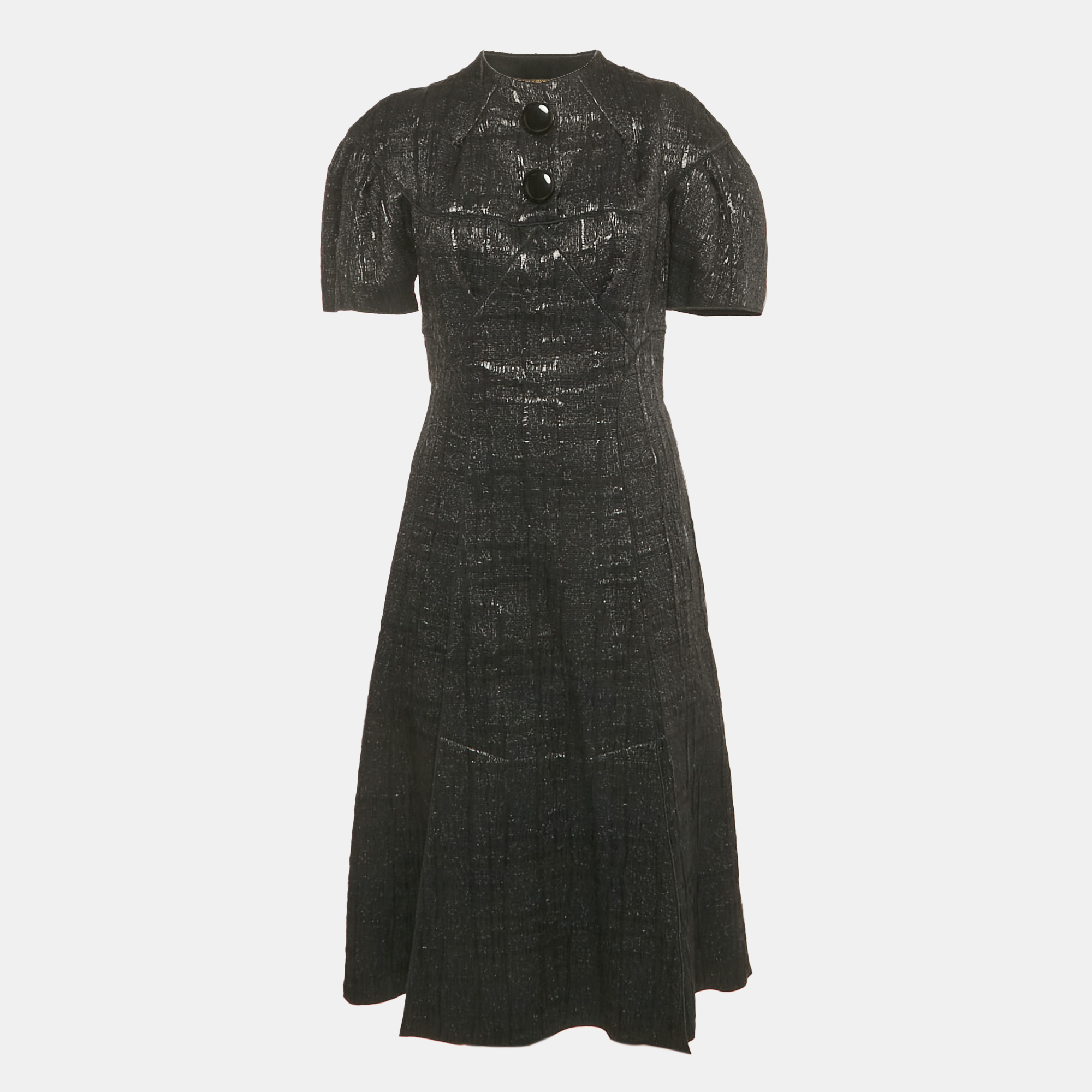 

Louis Vuitton Black Lace Trim Lurex Knit Short Dress S