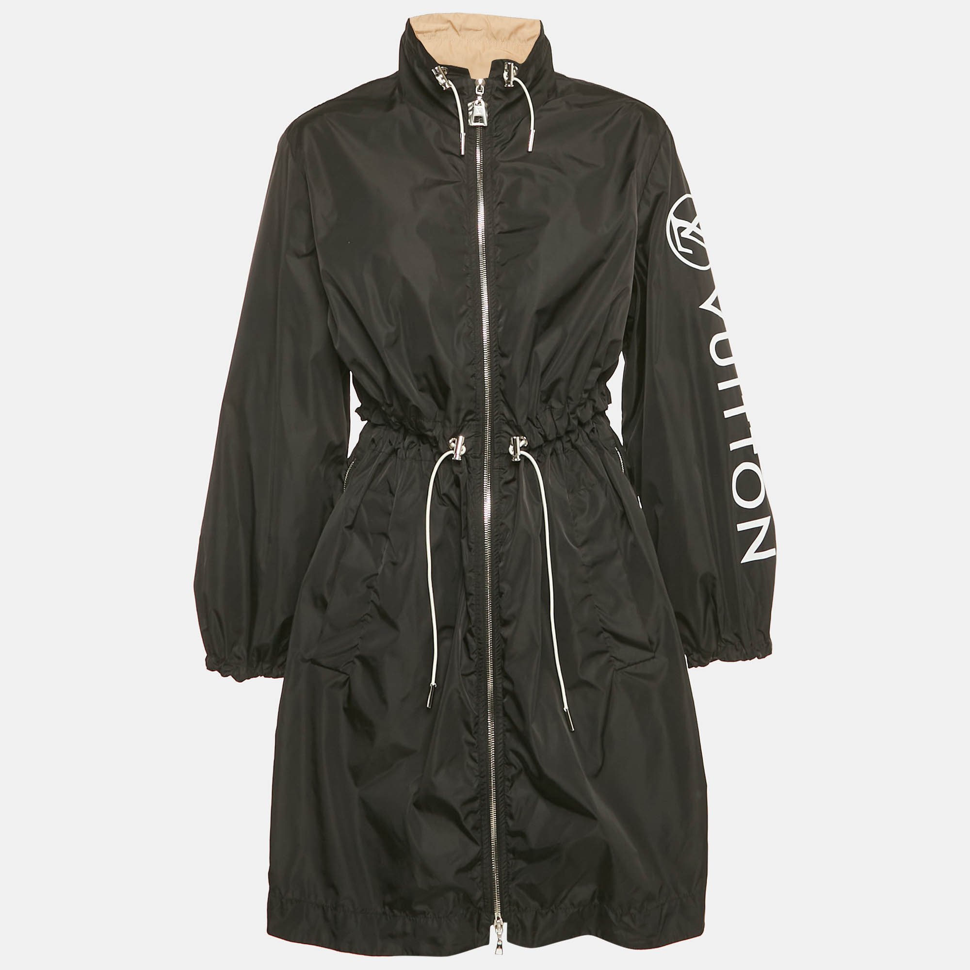 Pre-owned Louis Vuitton Black Logo Print Nylon Zip Detail Jacket S