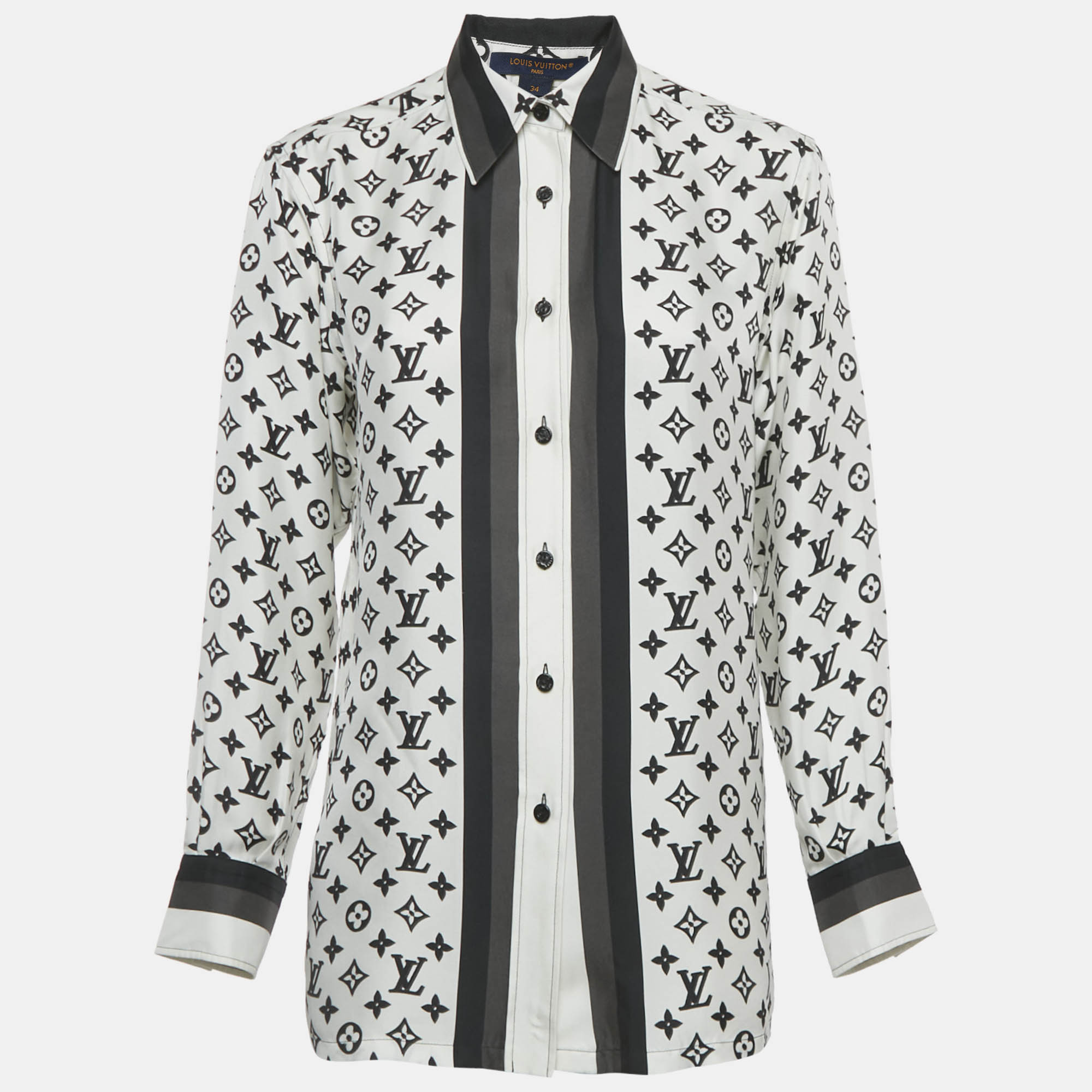 Pre-owned Louis Vuitton White Logo Print Silk Blouse S