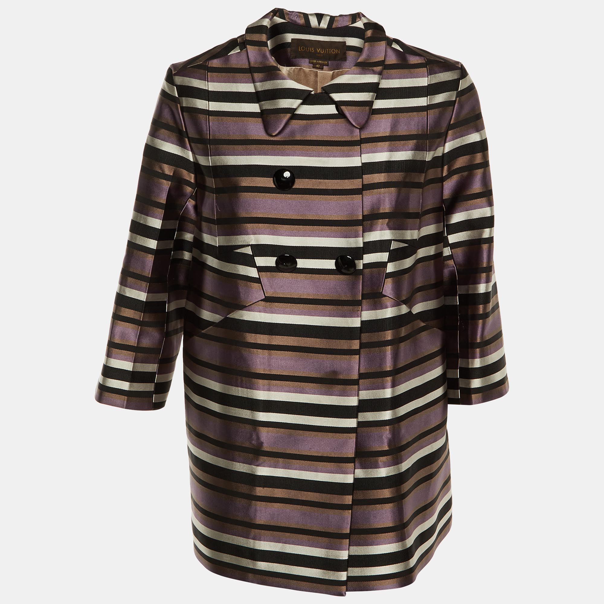 Pre-owned Louis Vuitton Multicolor Striped Silk & Cotton Double Breasted Jacket M