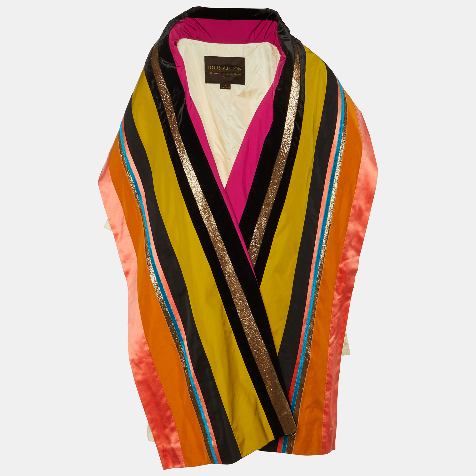 

Louis Vuitton Ivory/Muticolor Striped Scarf Detail Coat M, White