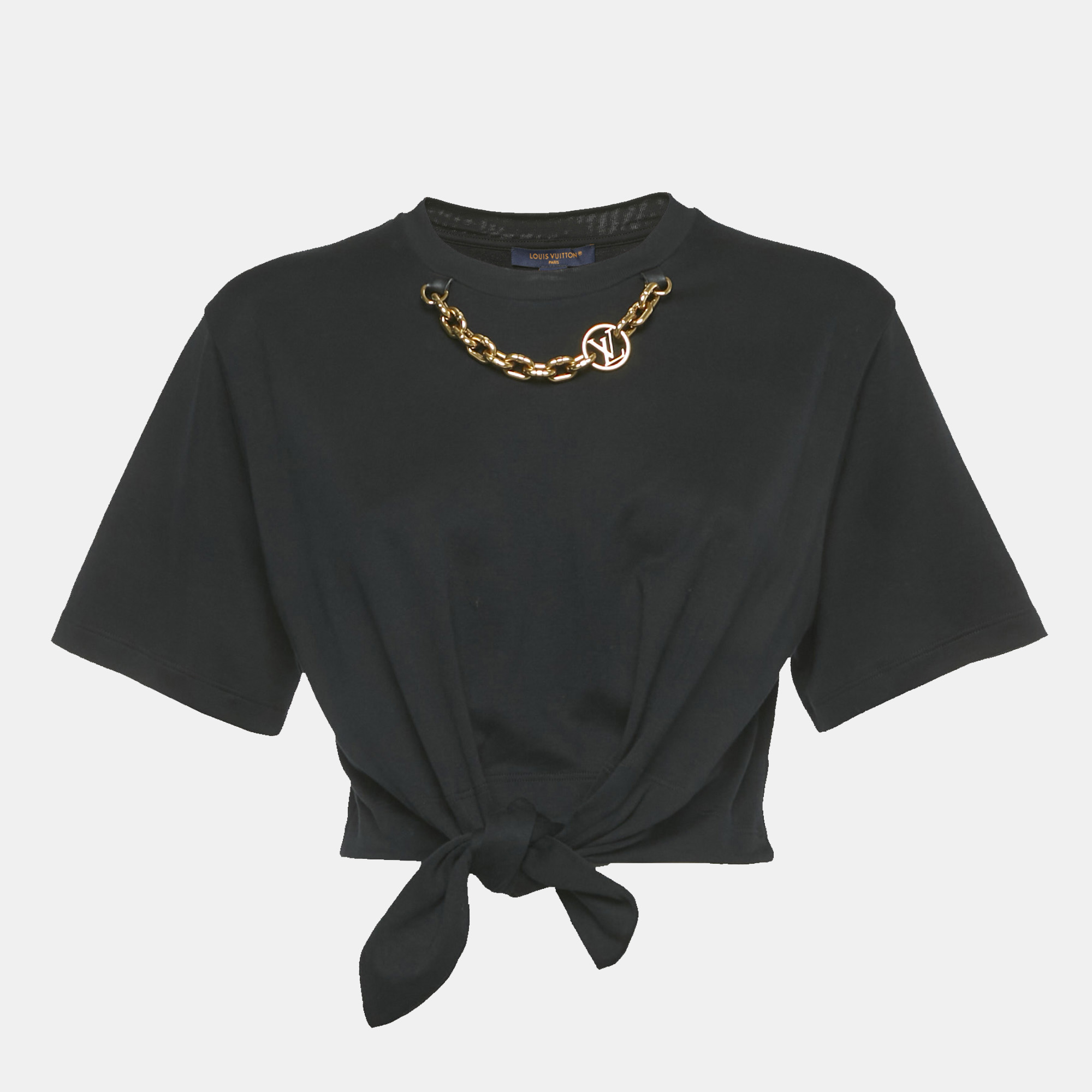 

Louis Vuitton Black Cotton Chain Detail Crop T-Shirt XS