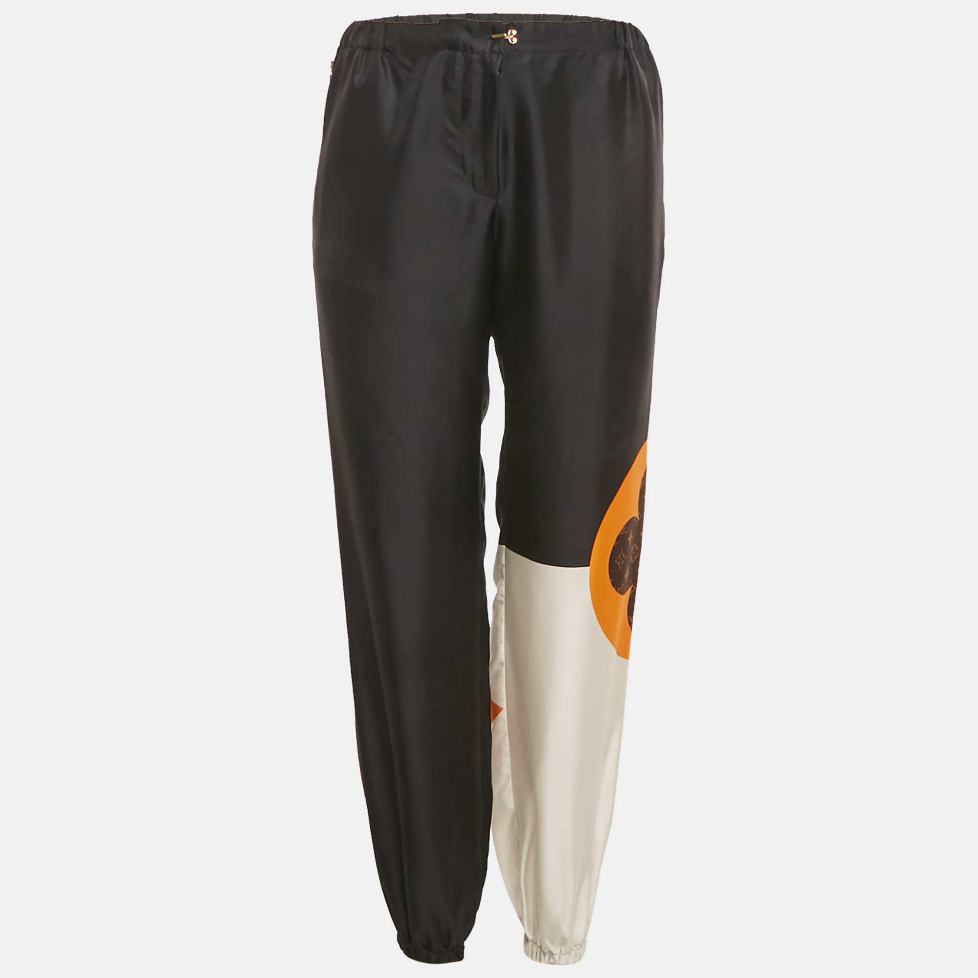 

Louis Vuitton Black Logo Print Silk Trousers S