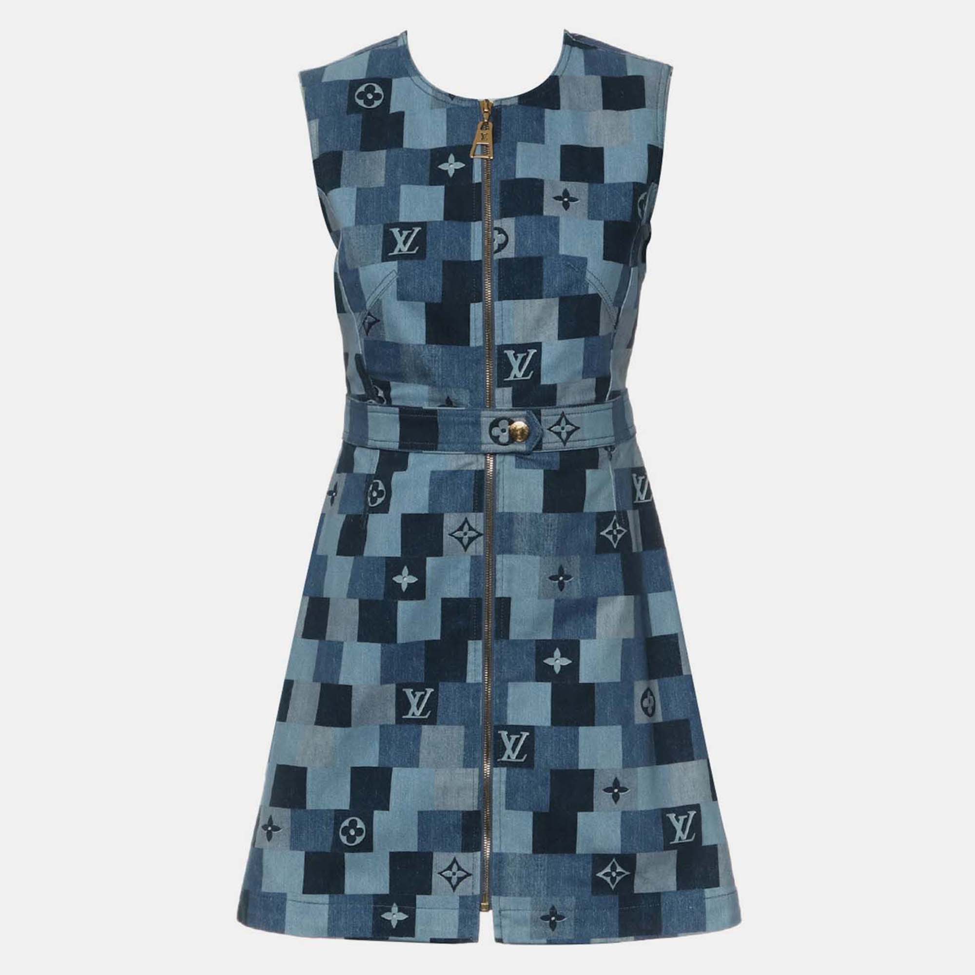 Pre-owned Louis Vuitton 2020 S/s Monogram Denim Sleeveless Dress Size M In Blue