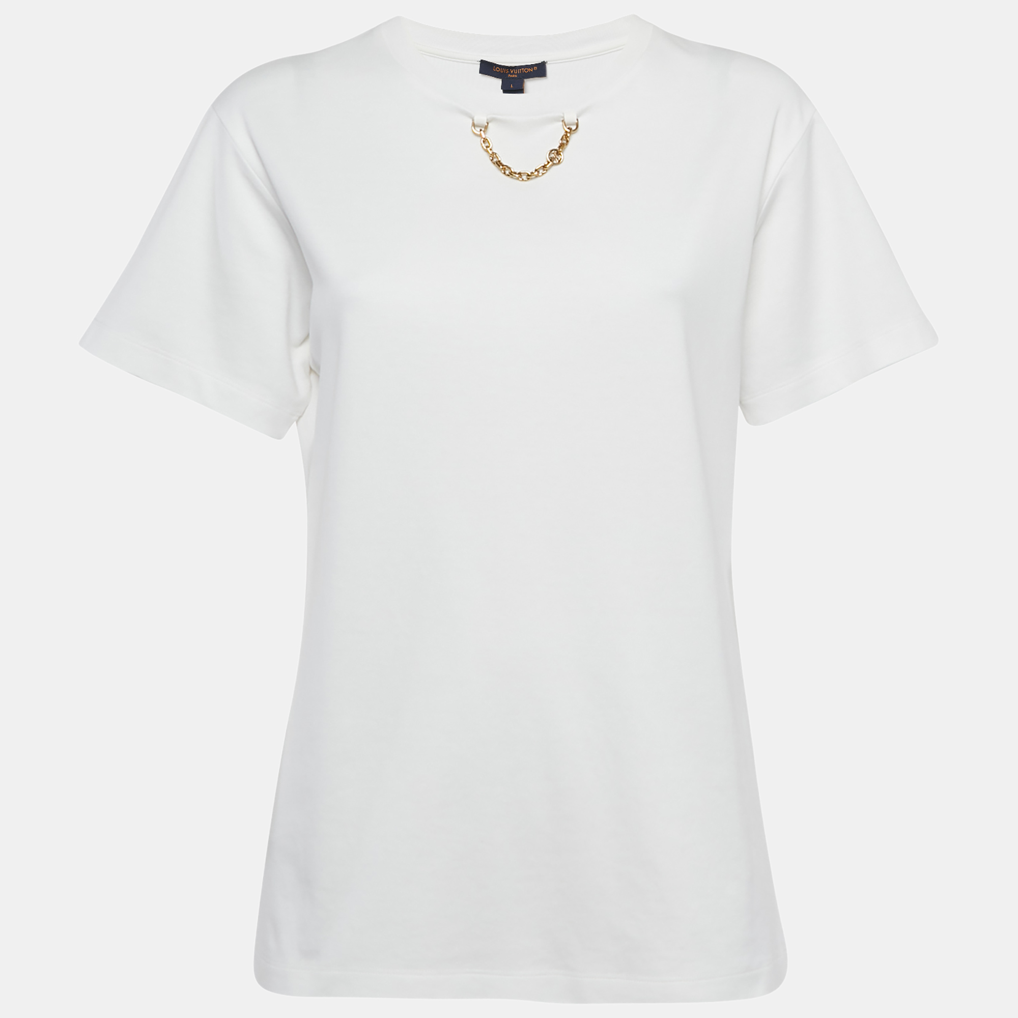 

Louis Vuitton White Cotton Chain Detail Crew Neck T-Shirt L