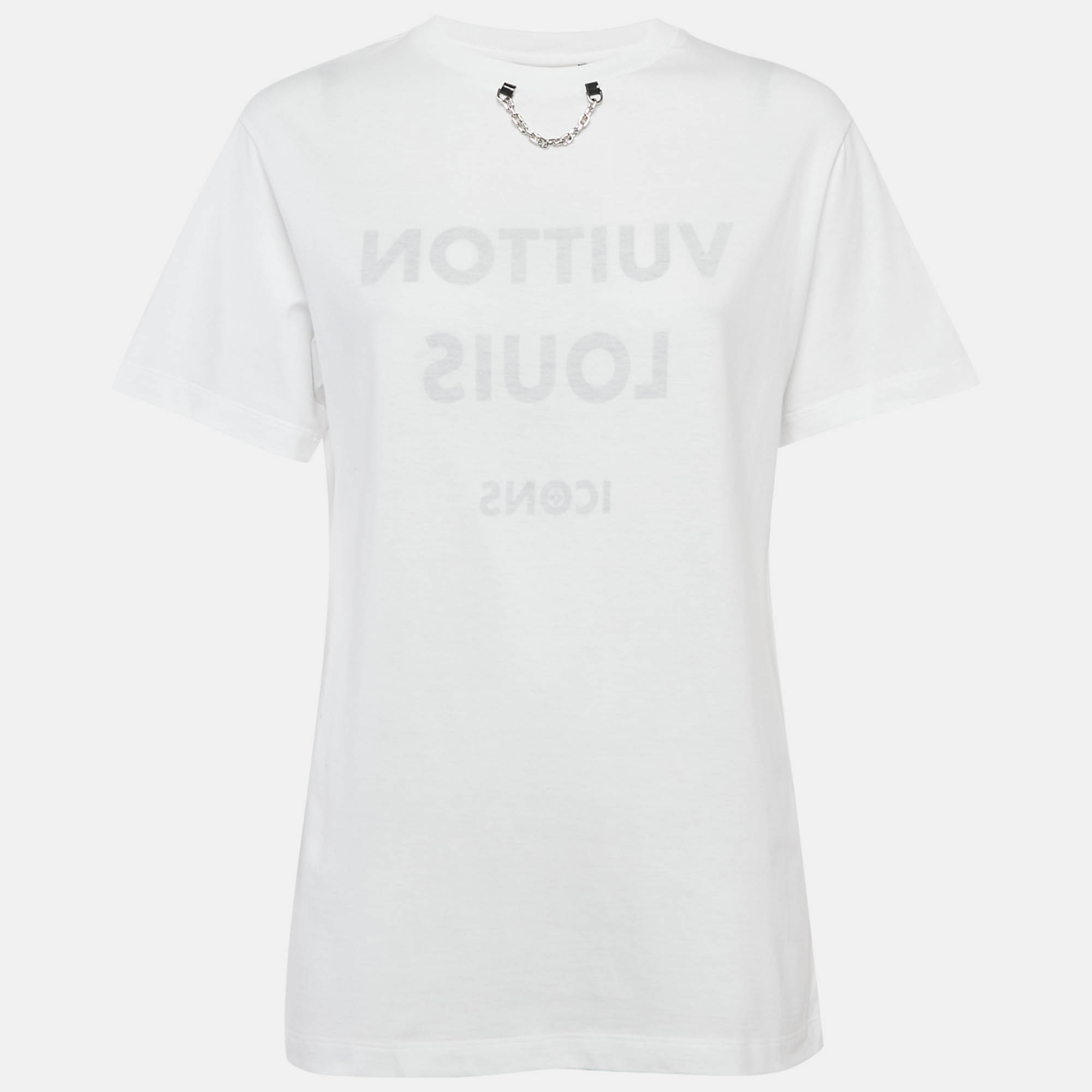 

Louis Vuitton White Reverse Logo Print Cotton Crew Neck T-Shirt M