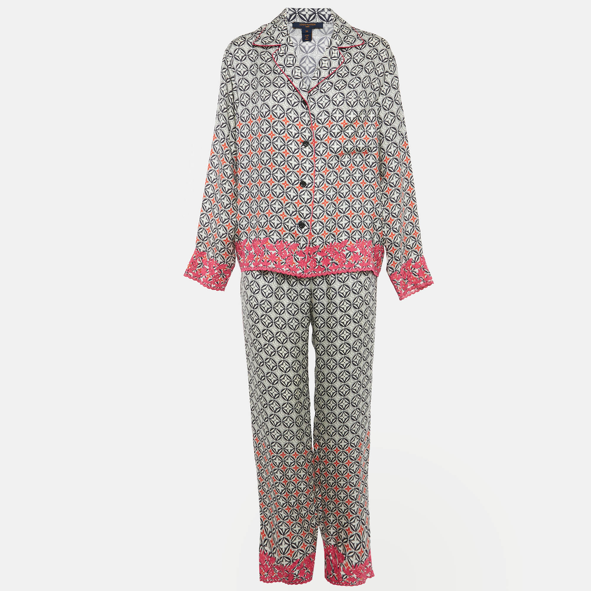 

Louis Vuitton Multicolor Monogram Embroidered Silk Pajama Set S