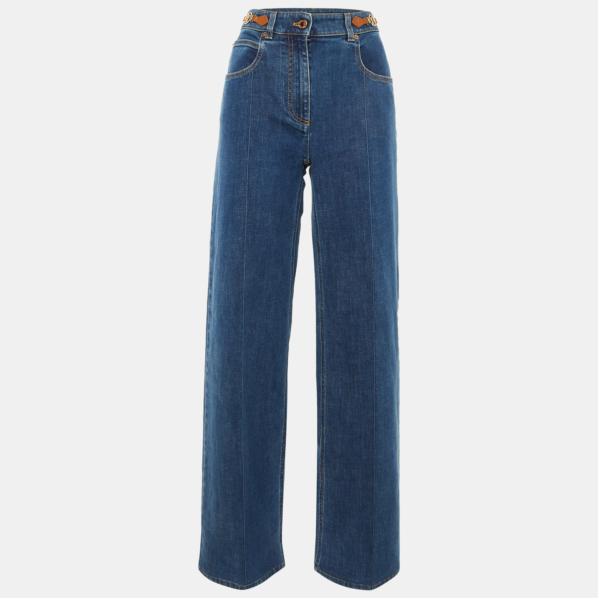 

Louis Vuitton Blue Denim Logo Detail Wide Leg Jeans M/Waist 29"