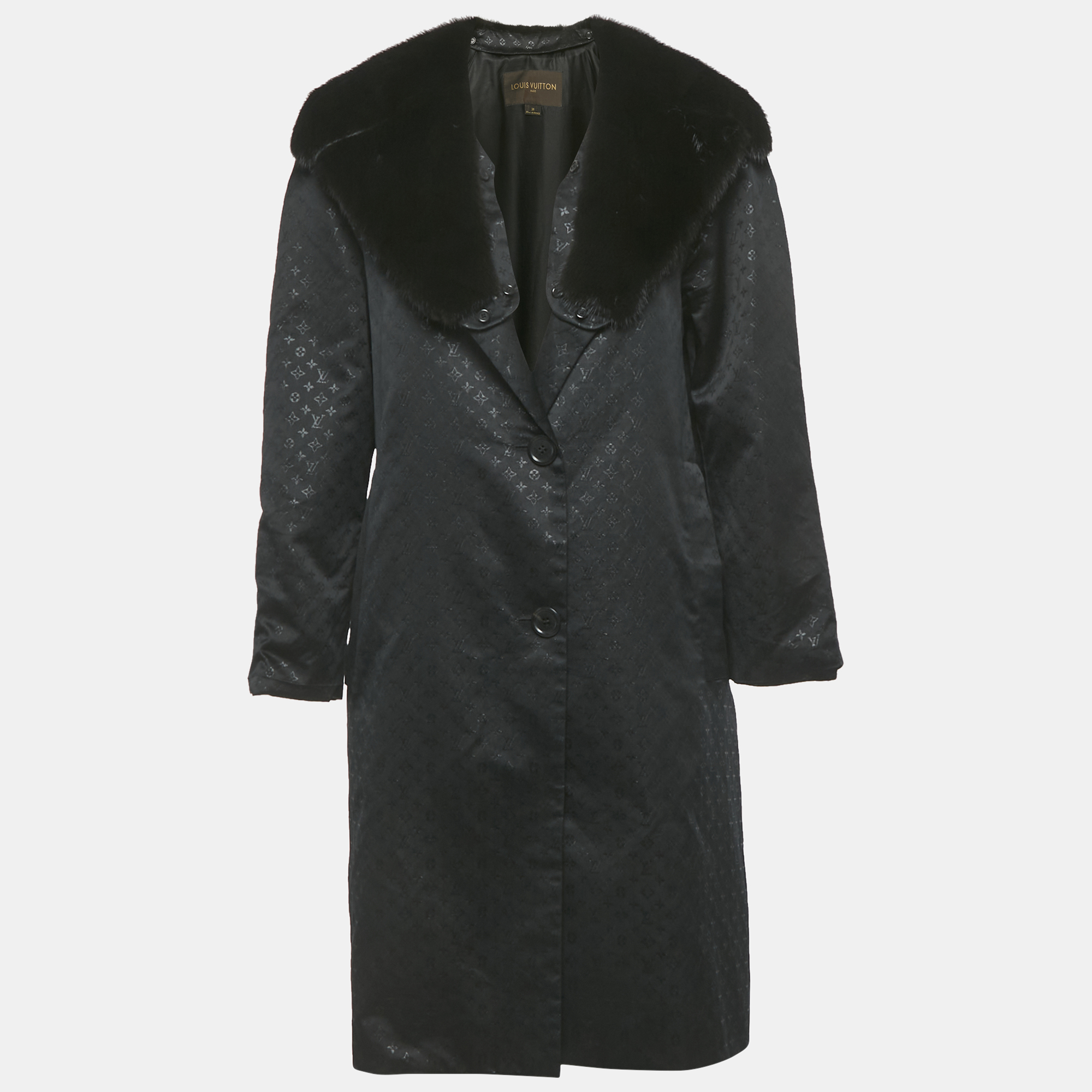 

Louis Vuitton Black Monogram Lurex Silk Detachable Mink Fur Coat M