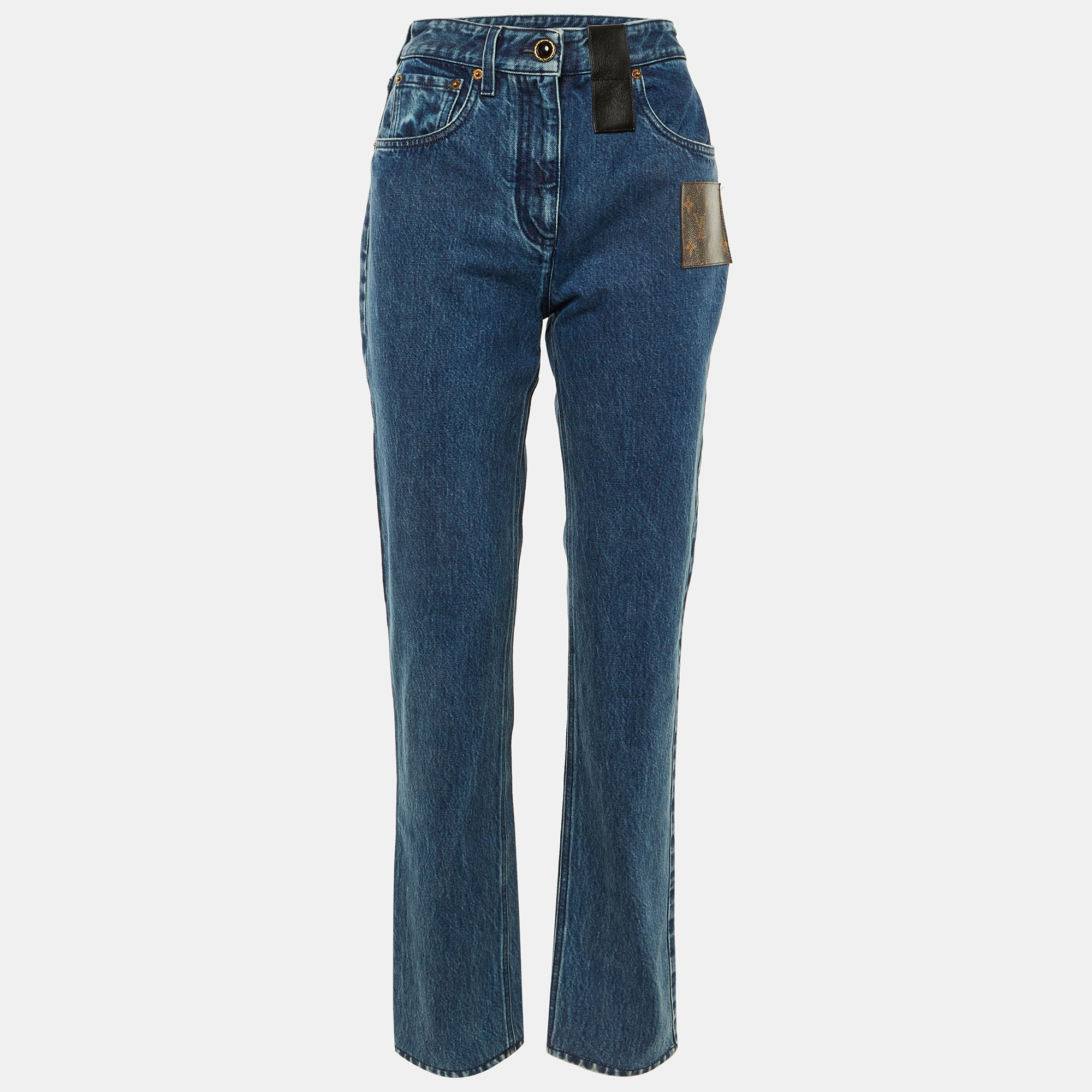 

Louis Vuitton Blue Denim Monogram Patch Straight Fit Jeans M/Waist 29"